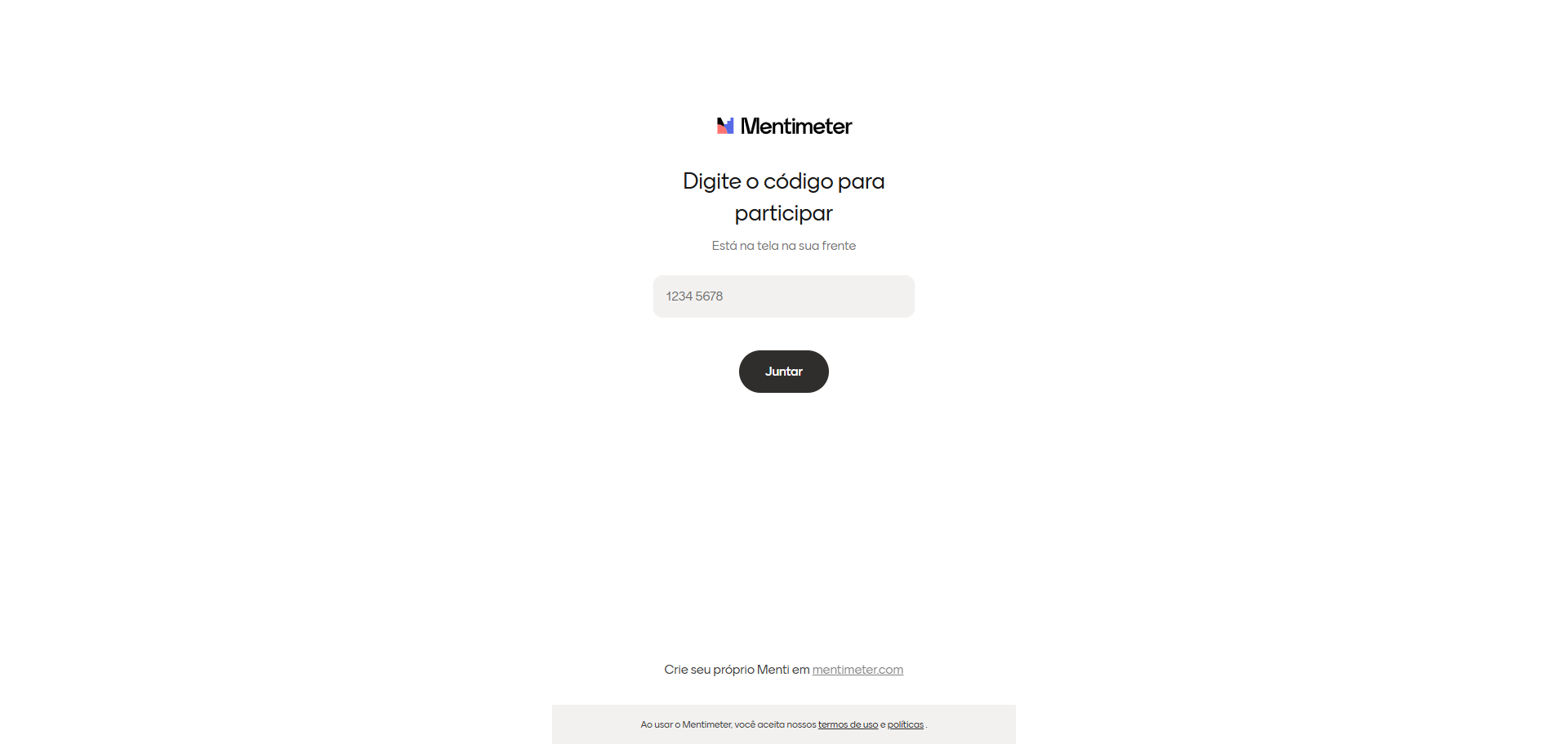 Step #1: Cliquem em "Crie seu próprio Menti em mentimeter.com"