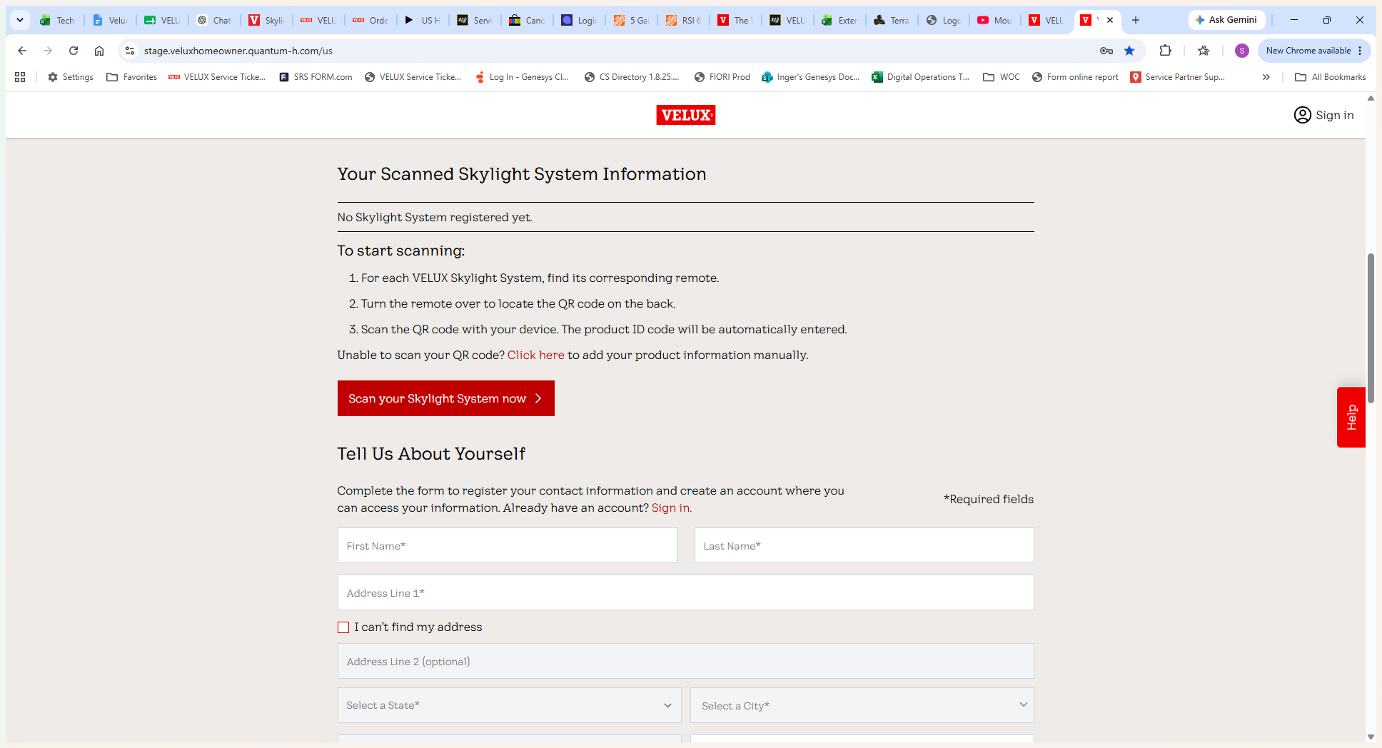 Step #1: Click Scan your Skylight System now to begin the registration process.