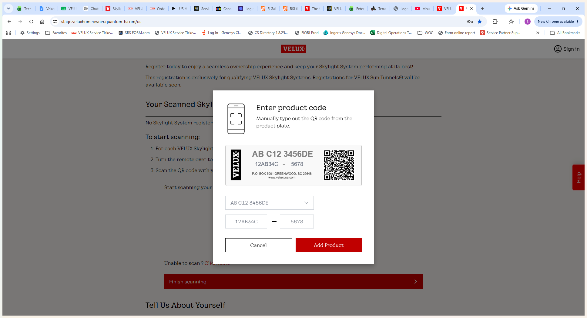 Step #2: Click the manual entry link to open the product code modal.
