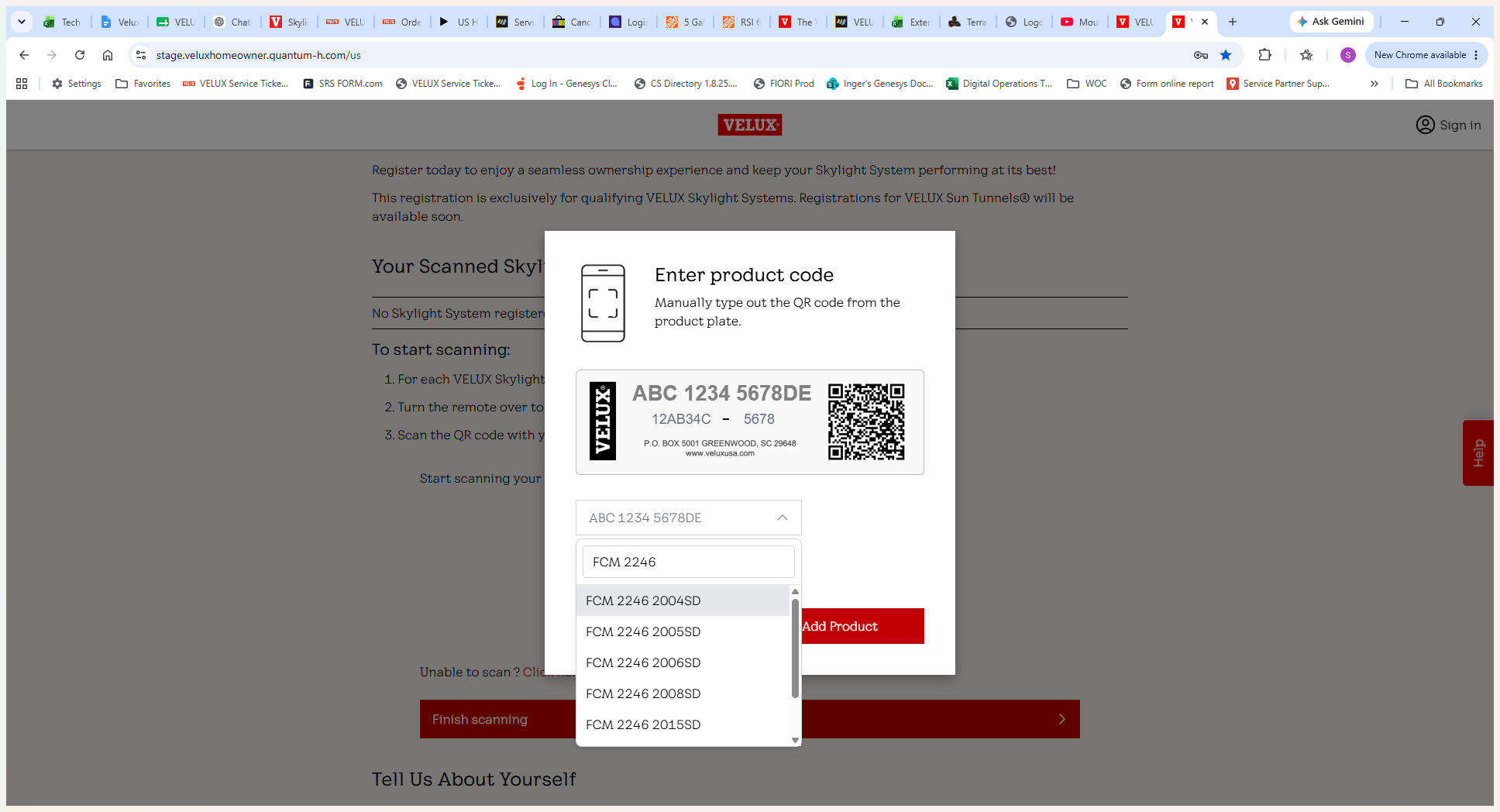 Step #3: Type your specific product code (e.g., FCM 2246 2004SD 01BT05A TEST) into the text field.