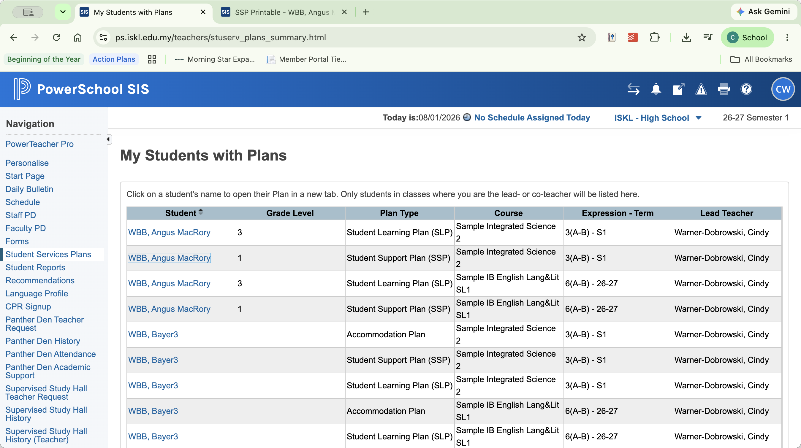 Step #7: Click My Students with Plans to load a list of all your students who have active support plans.