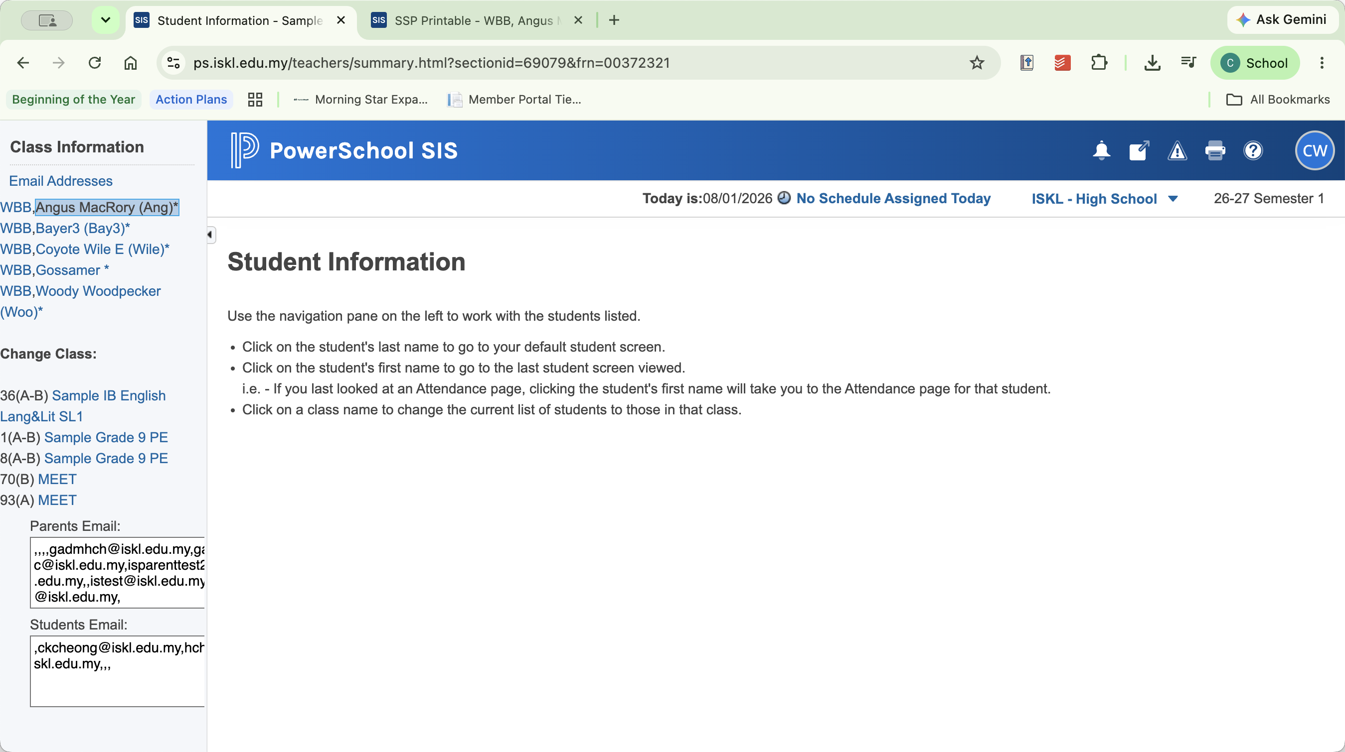 Step #3: Click on a student's name from the list on the left-hand side. An asterisk (*) next to a name indicates they receive support services.