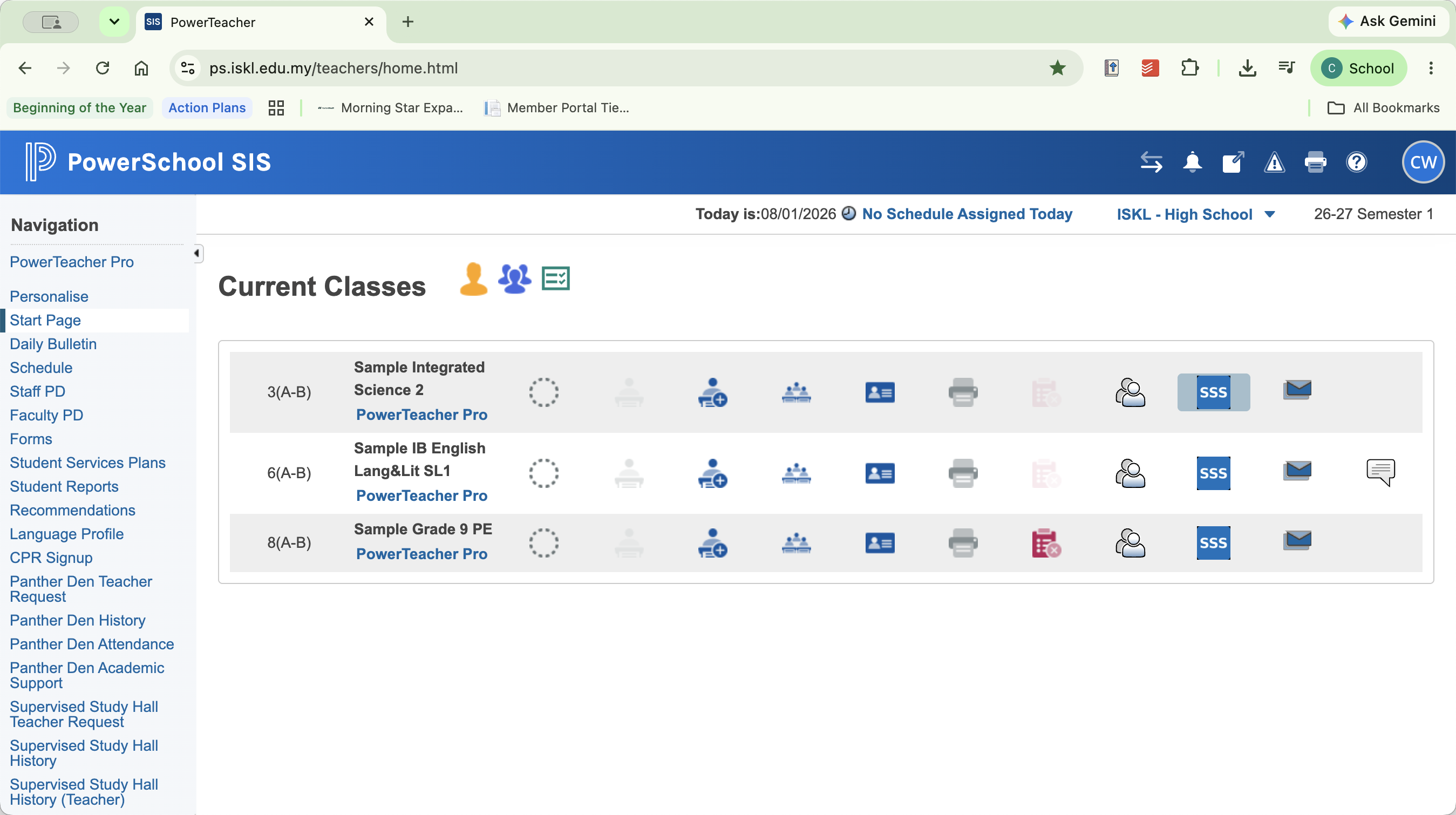 Step #1: Click the SSS icon next to a class section to view an overview of students, the services they receive, and tier one strategies.