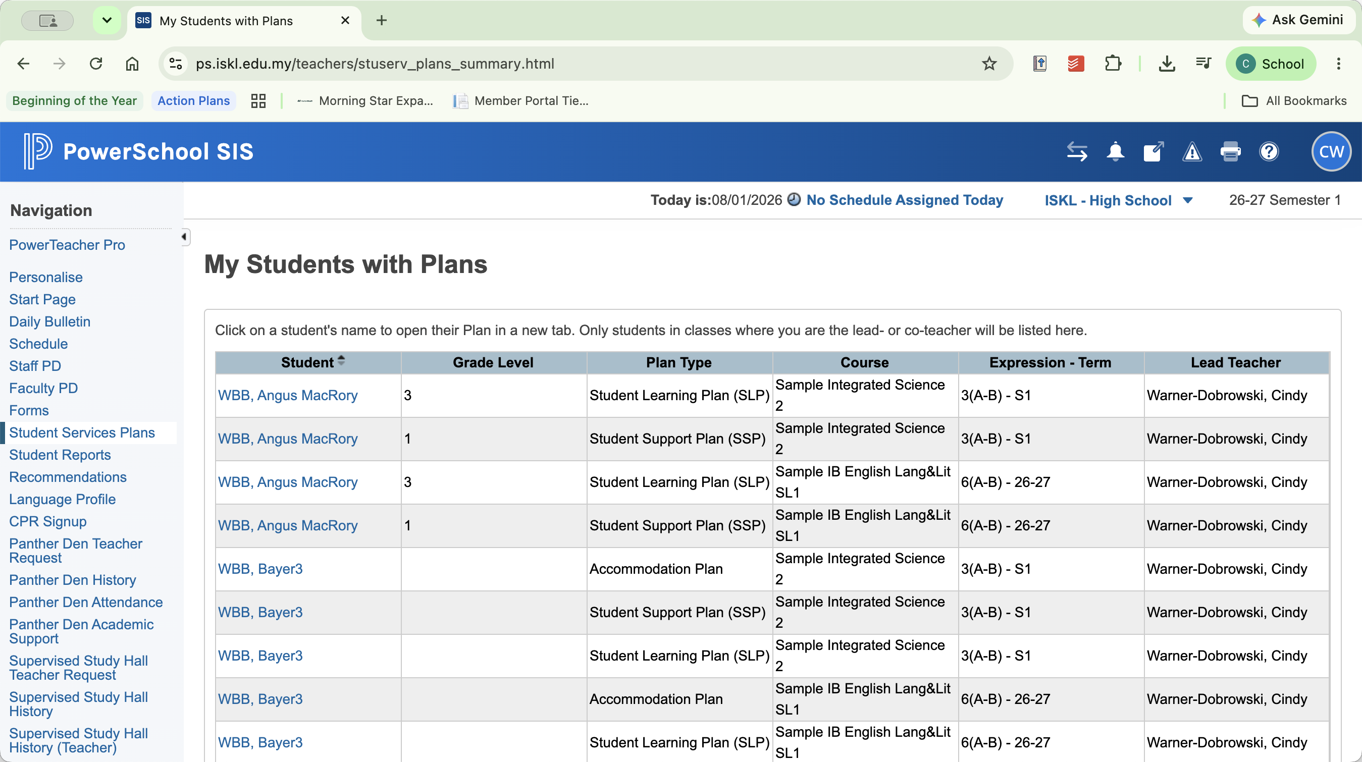 Step #8: Click on the name of a specific student to navigate directly to their profile.