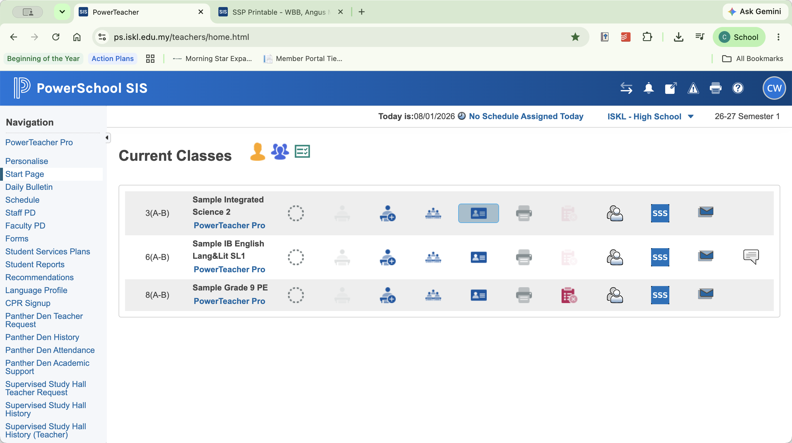 Step #2: Click the Student Information (i) icon from your Current Classes view to open the class roster.
