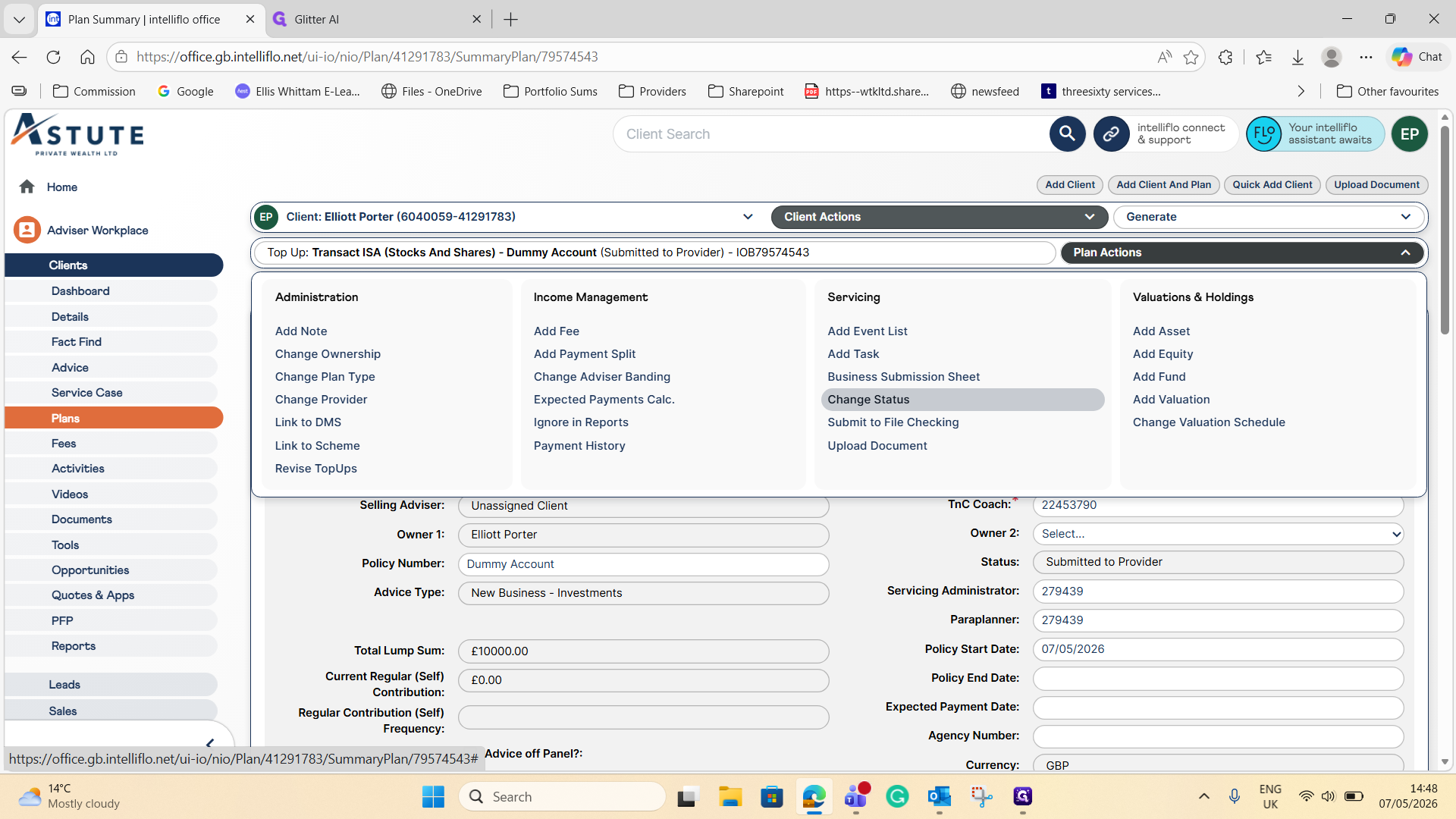 Step #12: Open the Plan Actions menu and click Change Status.
