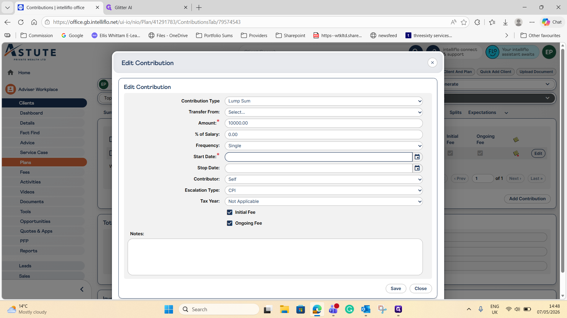 Step #6: Enter the Start Date for the contribution (e.g., 07/05/2026).