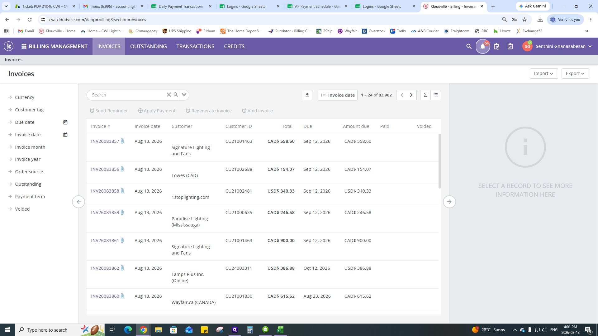 Step #4: Search for an invoice number from the remittance spreadsheet to verify the amount due matches the remittance.