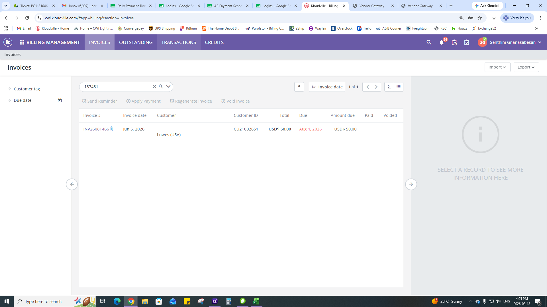 Step #10: Back in Kloudville's Billing Management, click TRANSACTIONS.