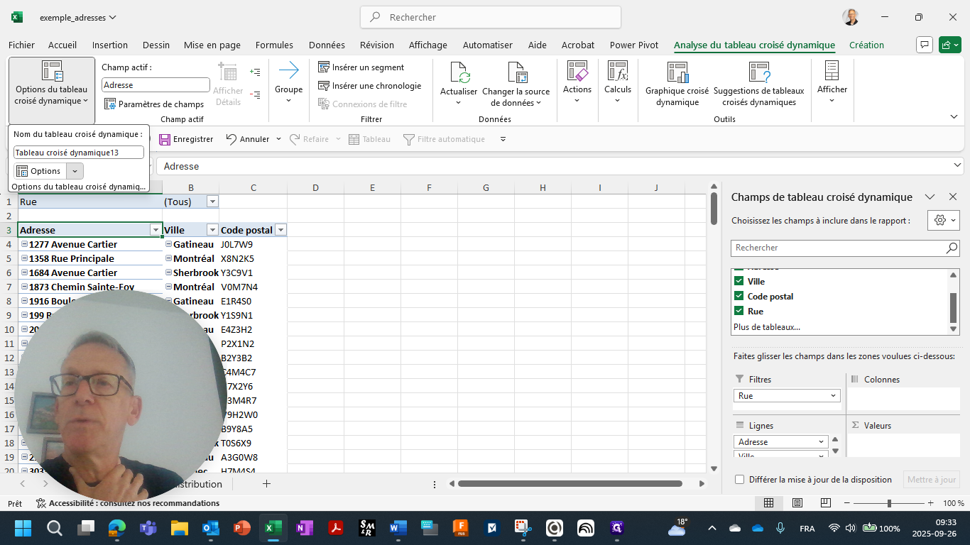 Step #15: Cliquez sur "Options du tableau croisé dynamiq ..."