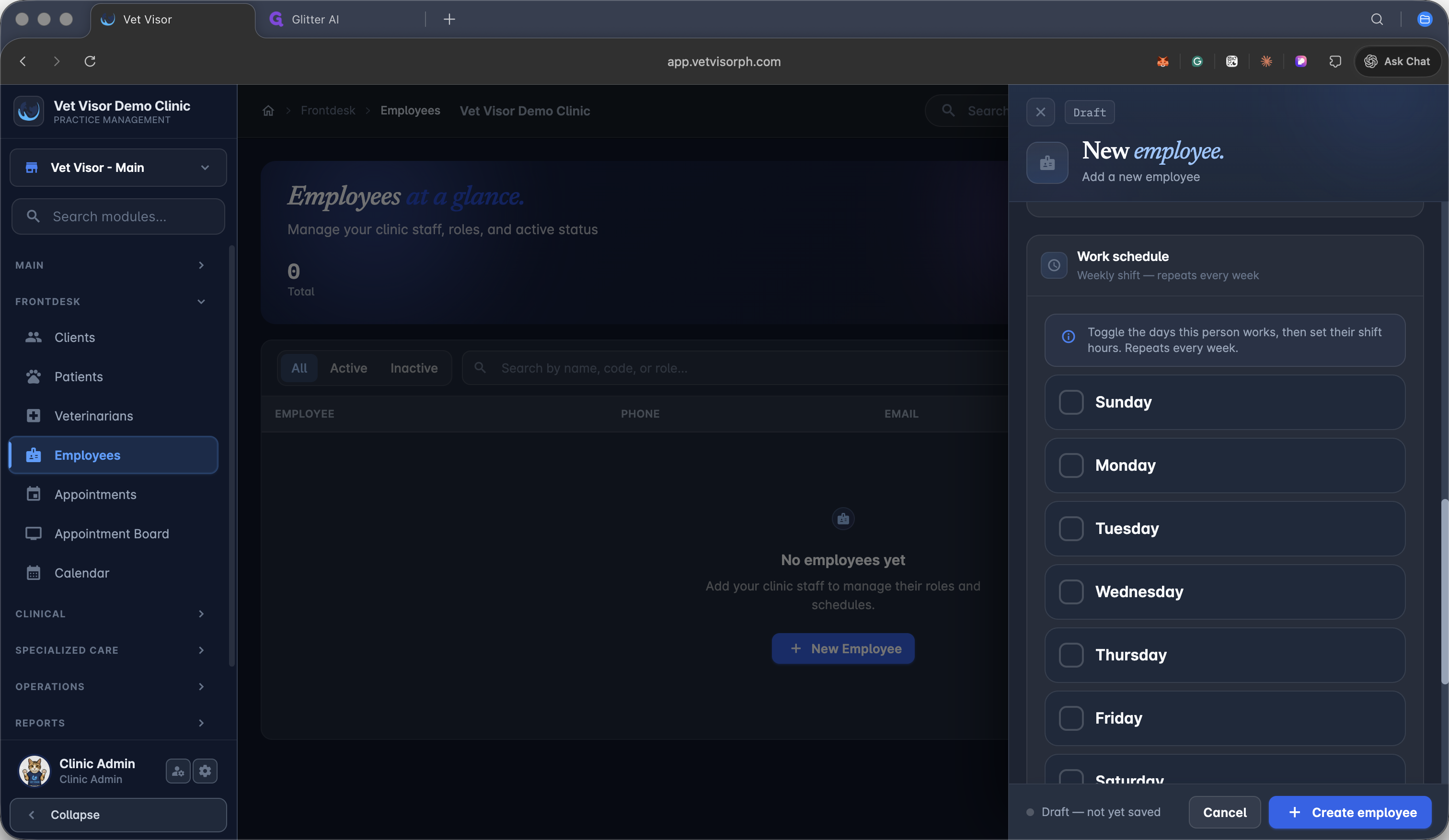 Step #27: Select Sunday to begin configuring the weekly work schedule.