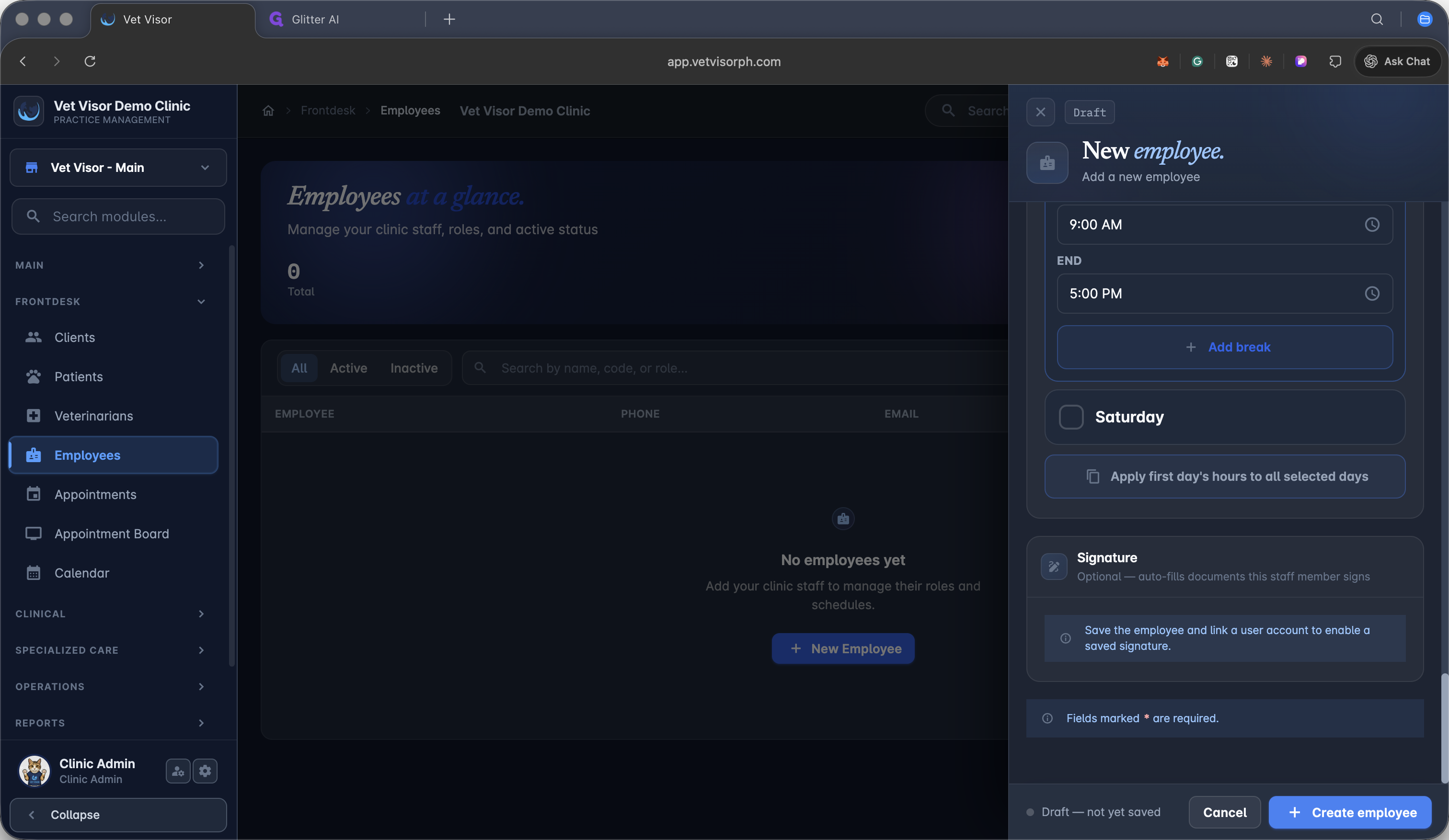 Step #33: Click + Create employee to finalize and save the staff profile.
