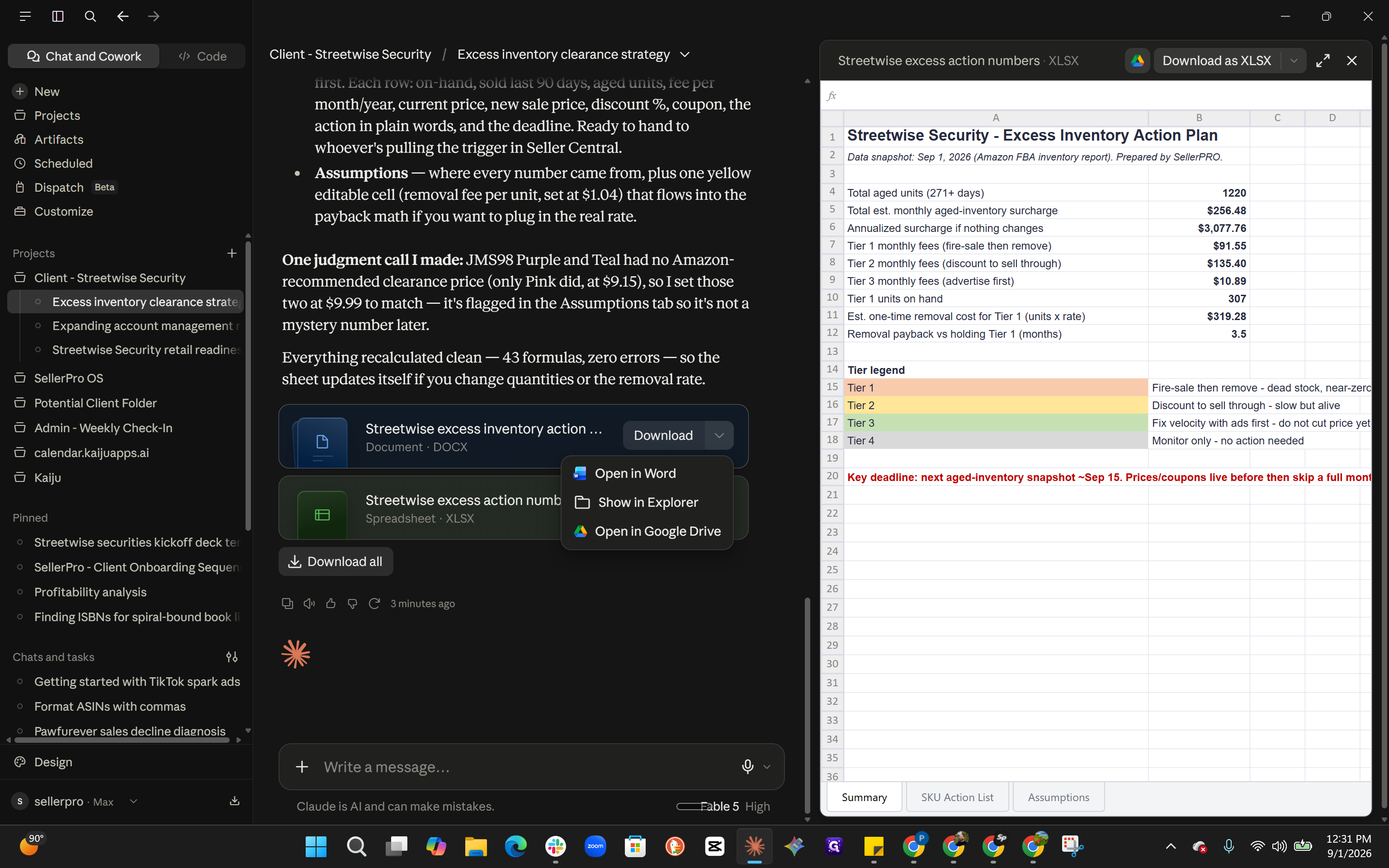 Step #4: Open the download options for the generated action plan document from the chat output.