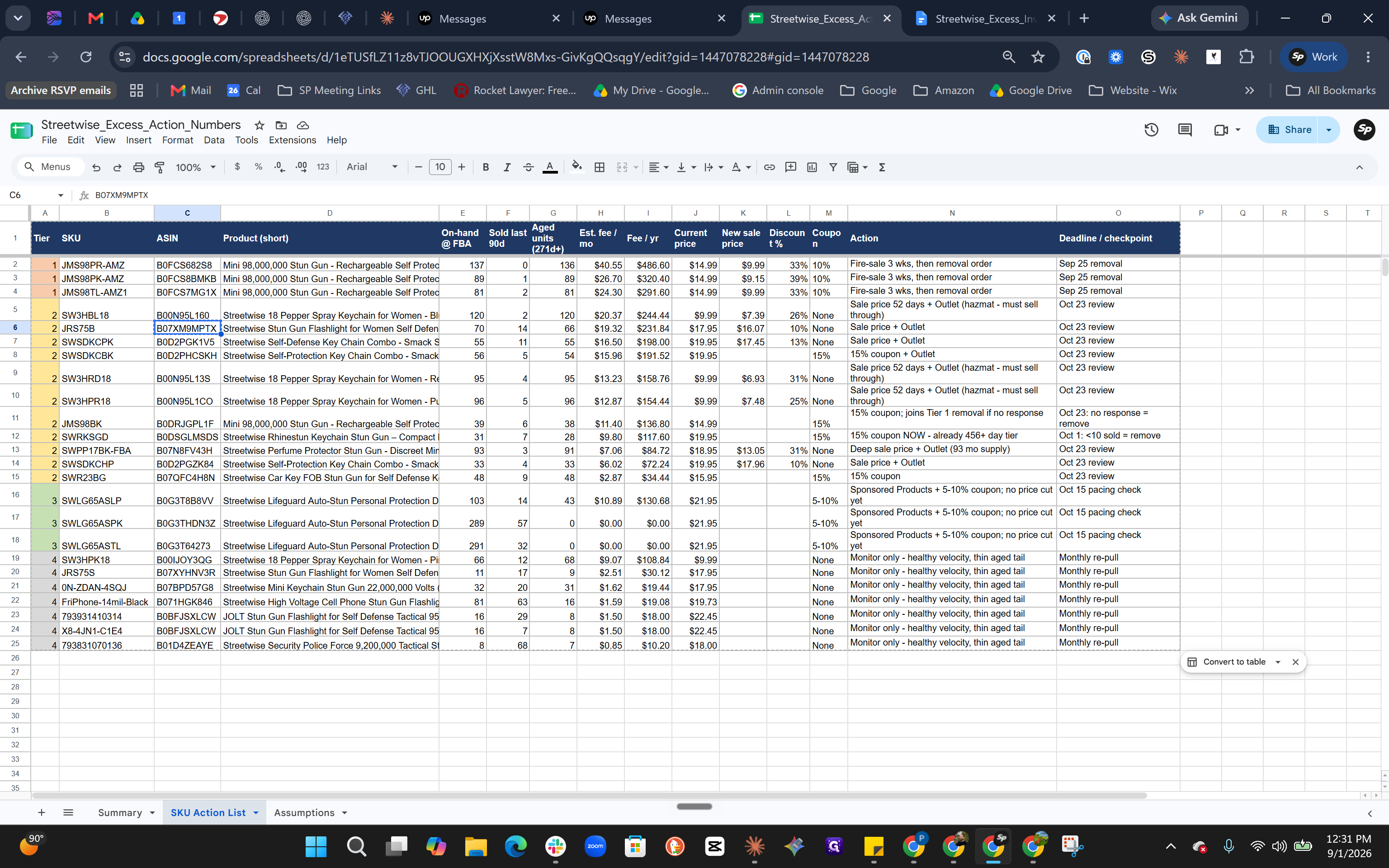 Step #5: Select the target ASIN row in the generated spreadsheet to inspect item-level proposals.