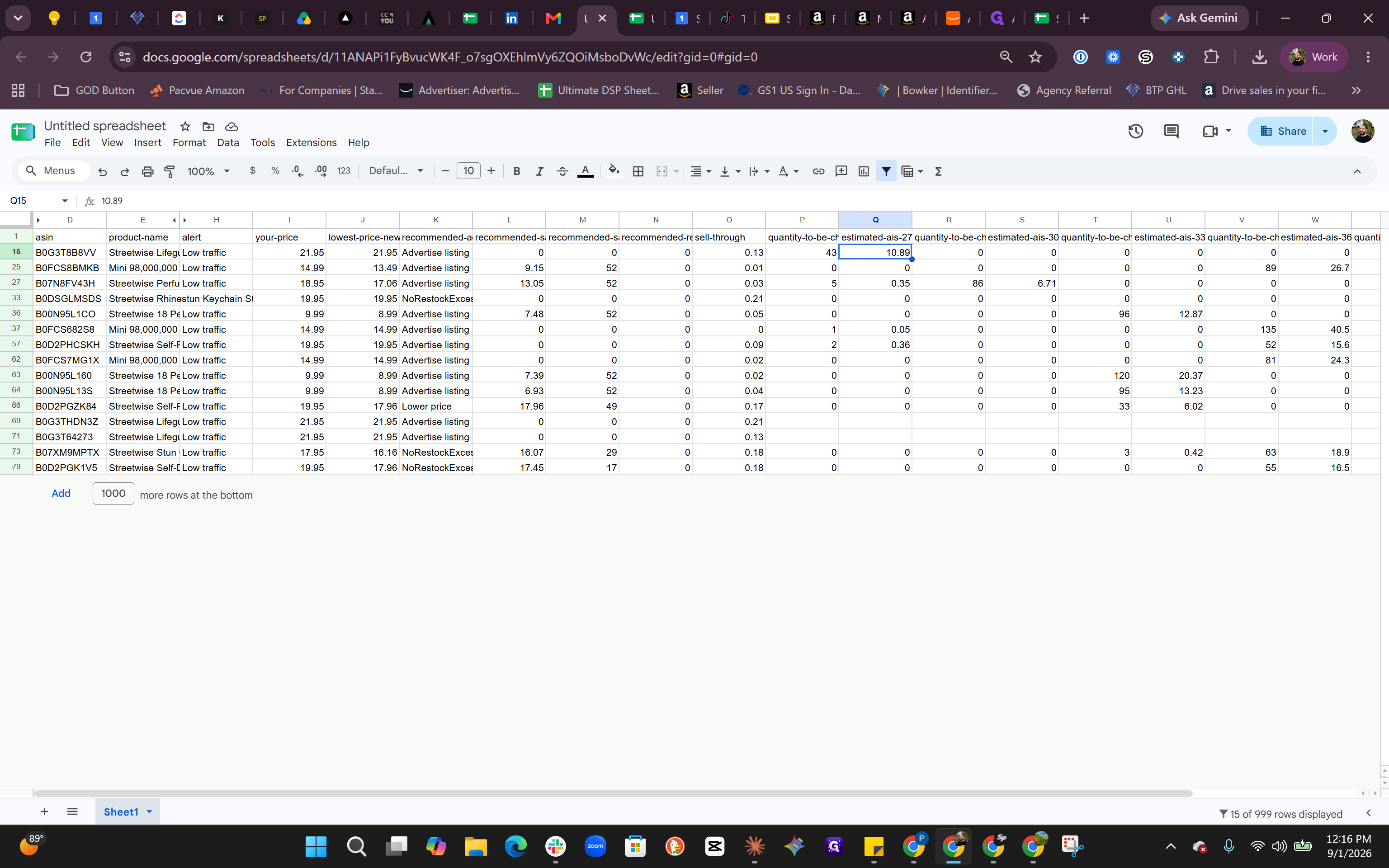 Step #3: Inspect the estimated excess storage fee columns to identify high-cost aging products.