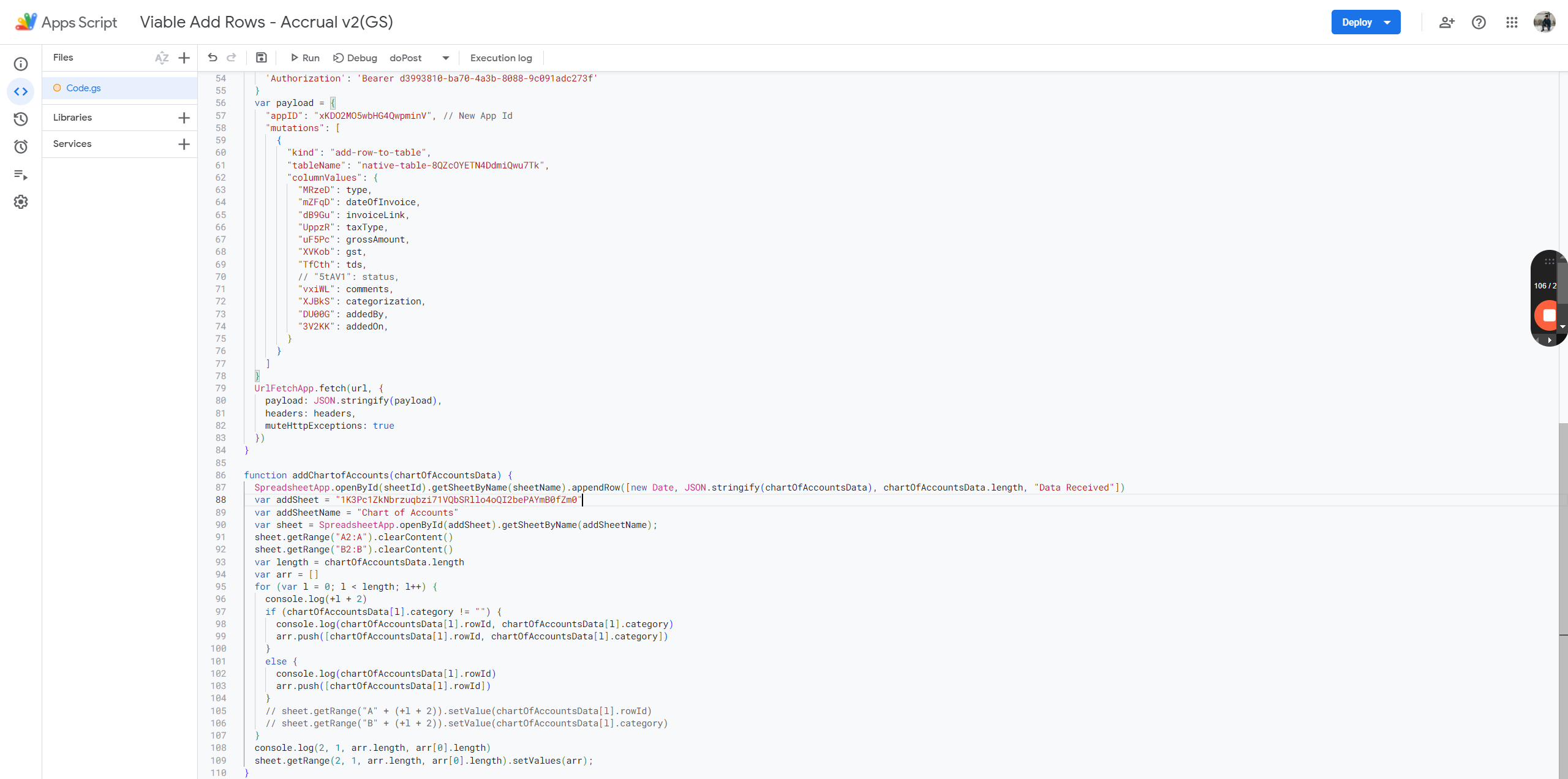 Step #5: Paste that sheet id on line number 88 inside the double inverted comma