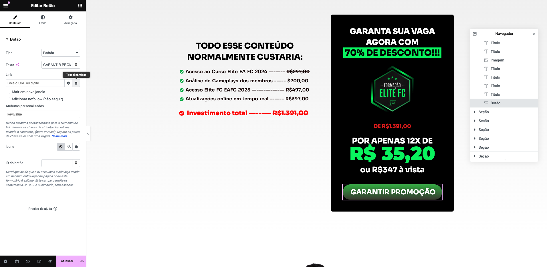 Step #16: Clique em "Tags Dinâmicas"