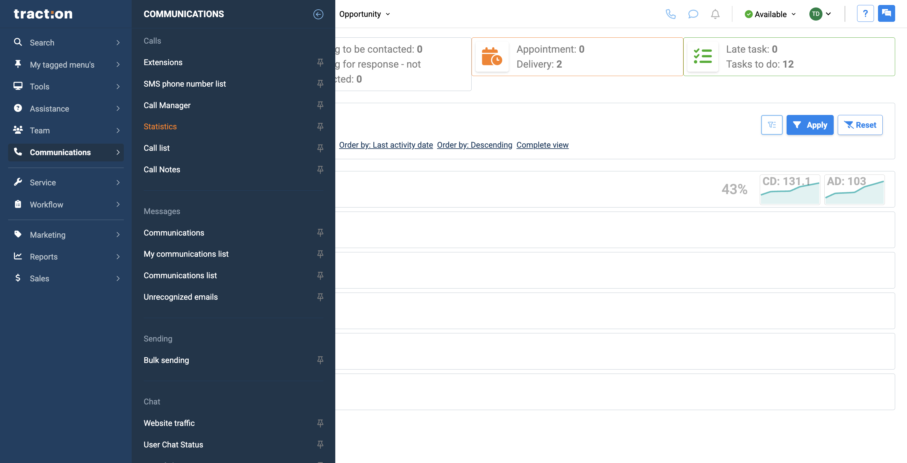 Step #2: Under Calls, click on Statistics.