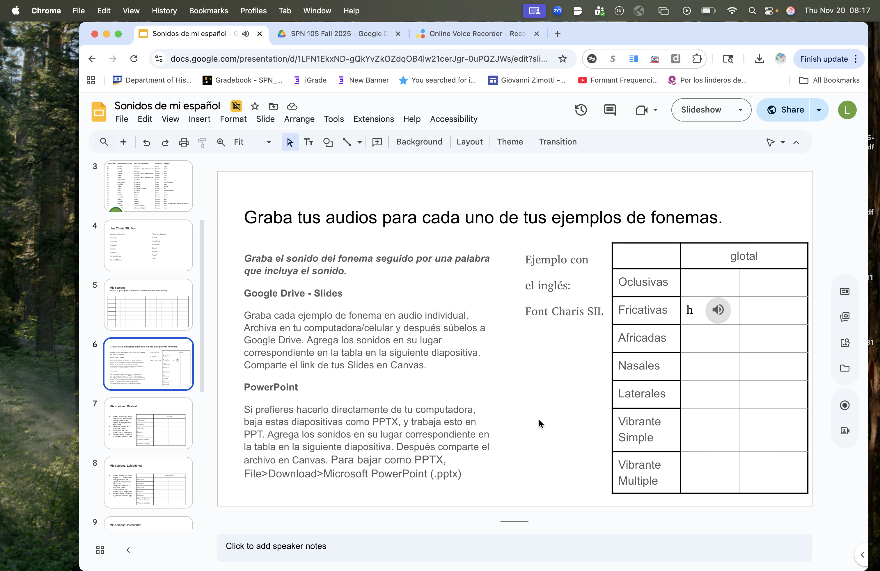 Step #25: Si tuviera más sonidos glotales para representar, escribiría esas grafías también en la tabla.