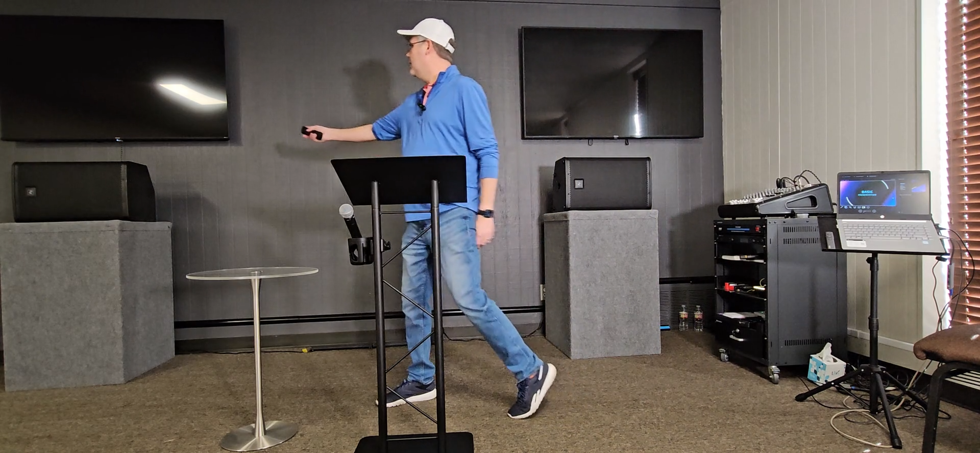 Step #5: Aim the remote at each TV and press the power button to turn them on.