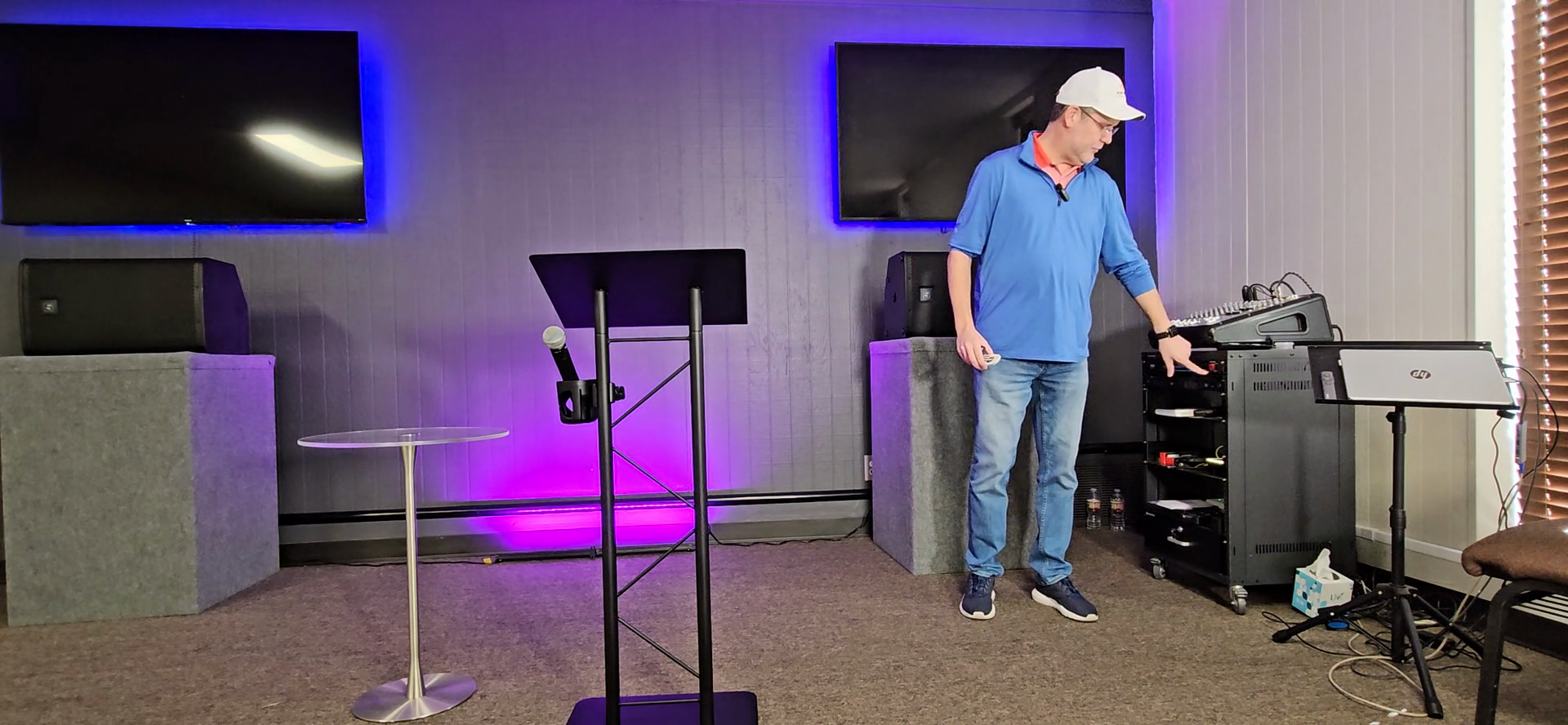 Step #23: Flip the red power switch down to turn off the sound system.