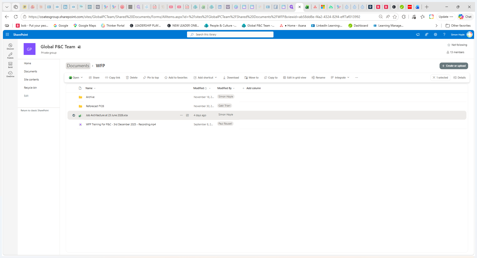 Step #2: Navigate to Documents in the Global P&C Team SharePoint site.