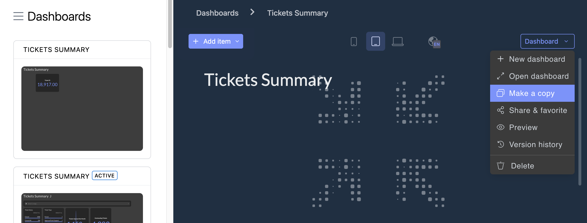 Step #1: Click on "= Dashboards"