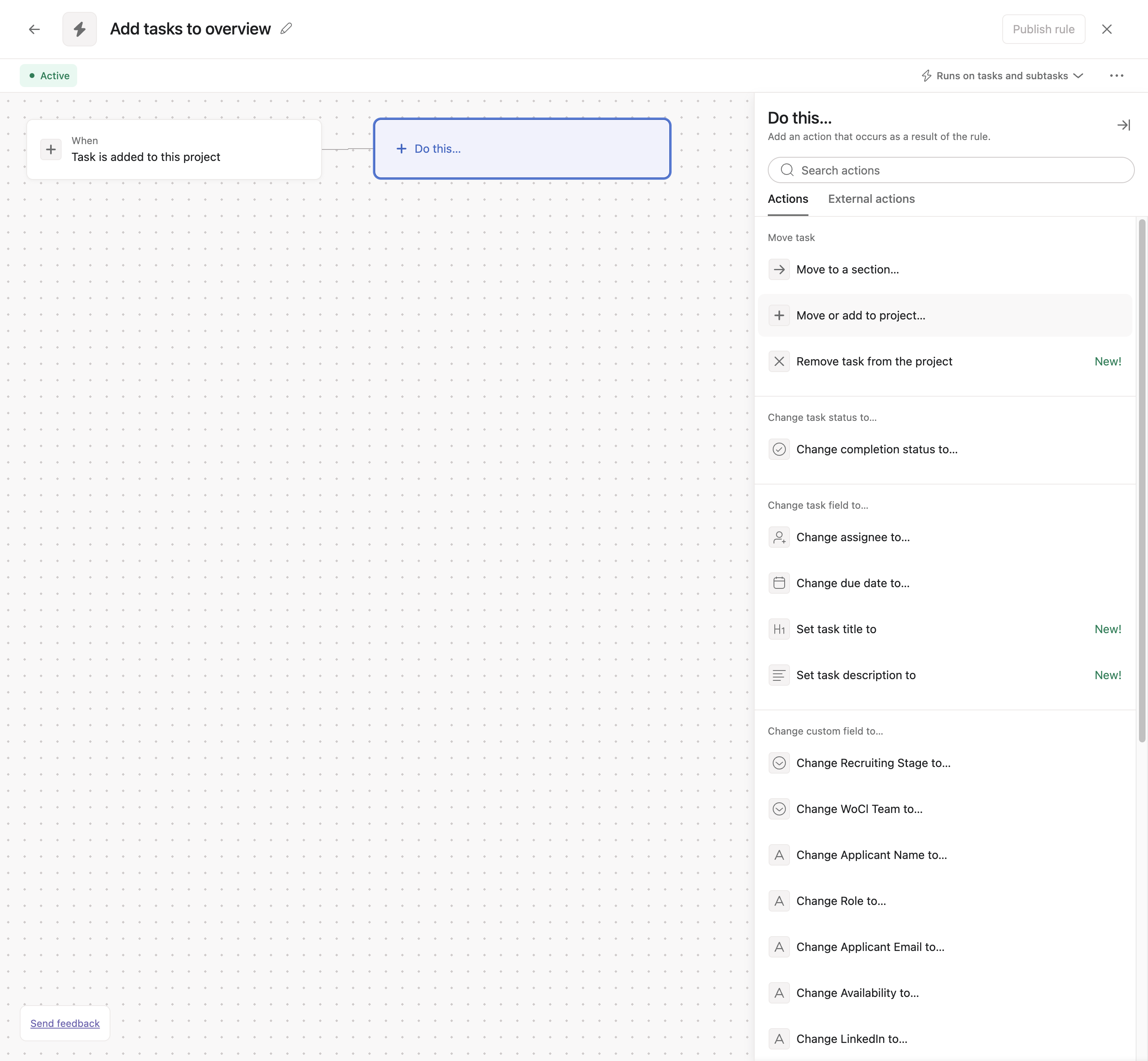 Step #10: The action will be "Move or add to project"