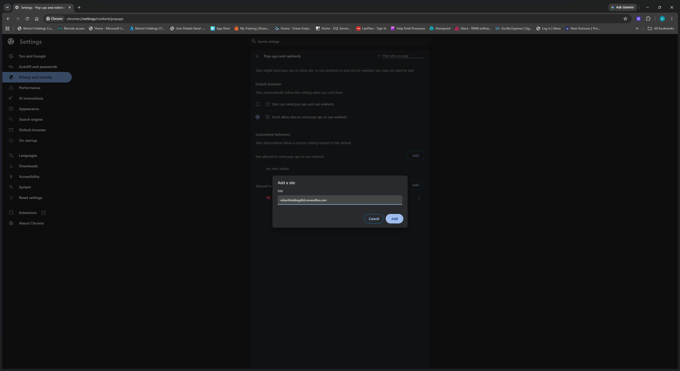 Step #6: Click Add to confirm and save the exception for this site.