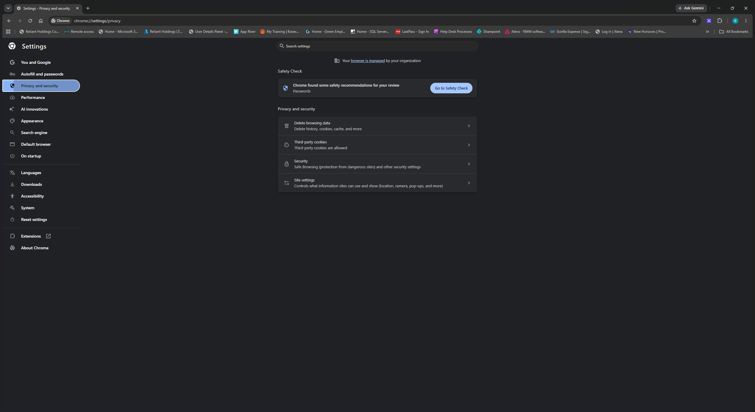 Step #1: Select Privacy and security from the left-hand navigation menu.