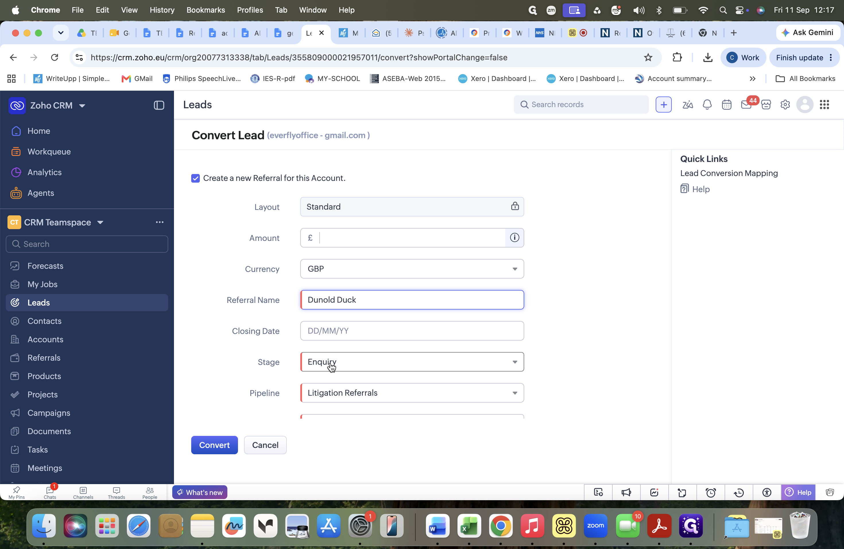 Step #25: Click the Stage dropdown menu and confirm it is set to Enquiry.