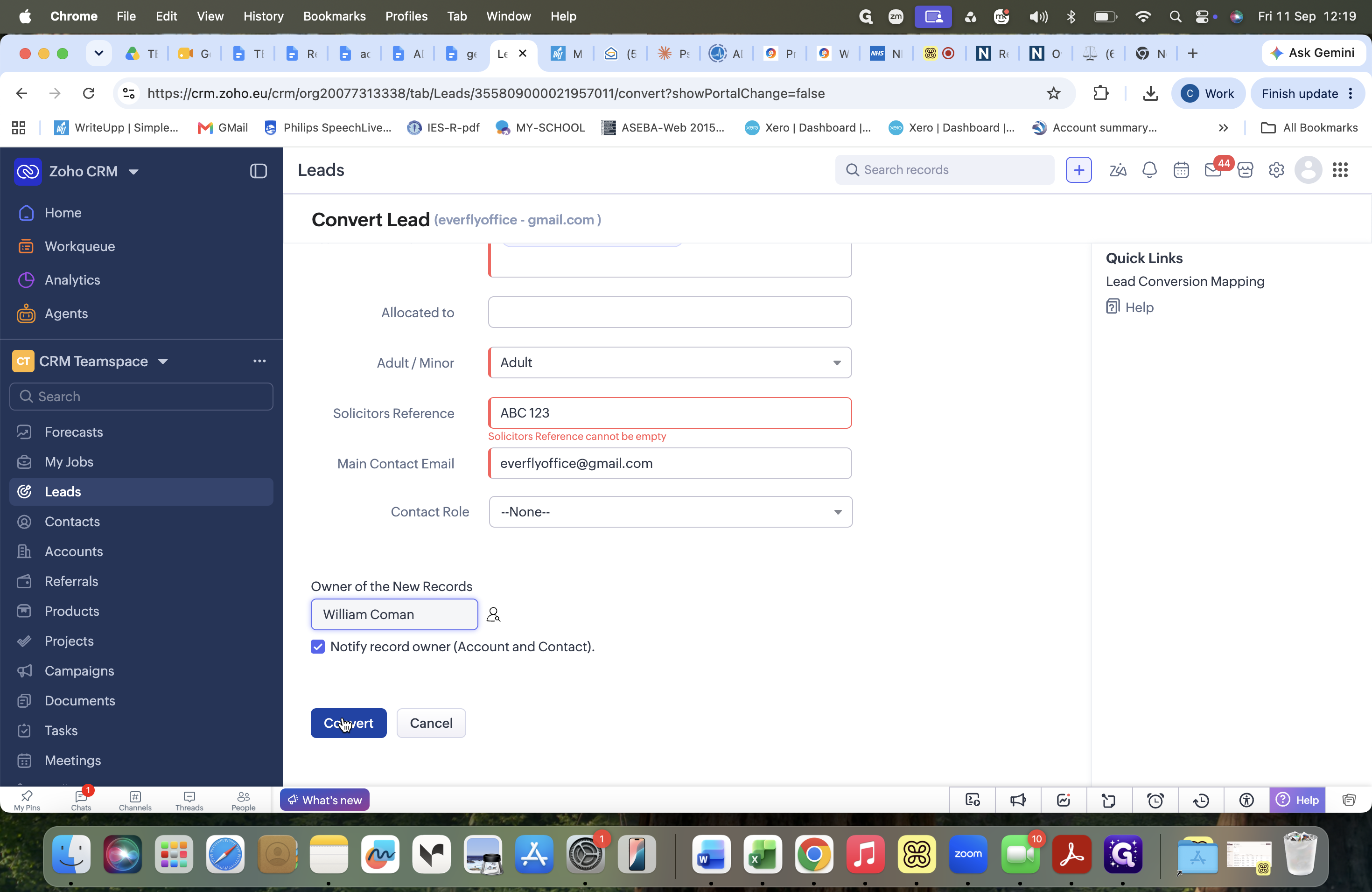 Step #36: Click Convert at the bottom of the page to finalize the referral creation.