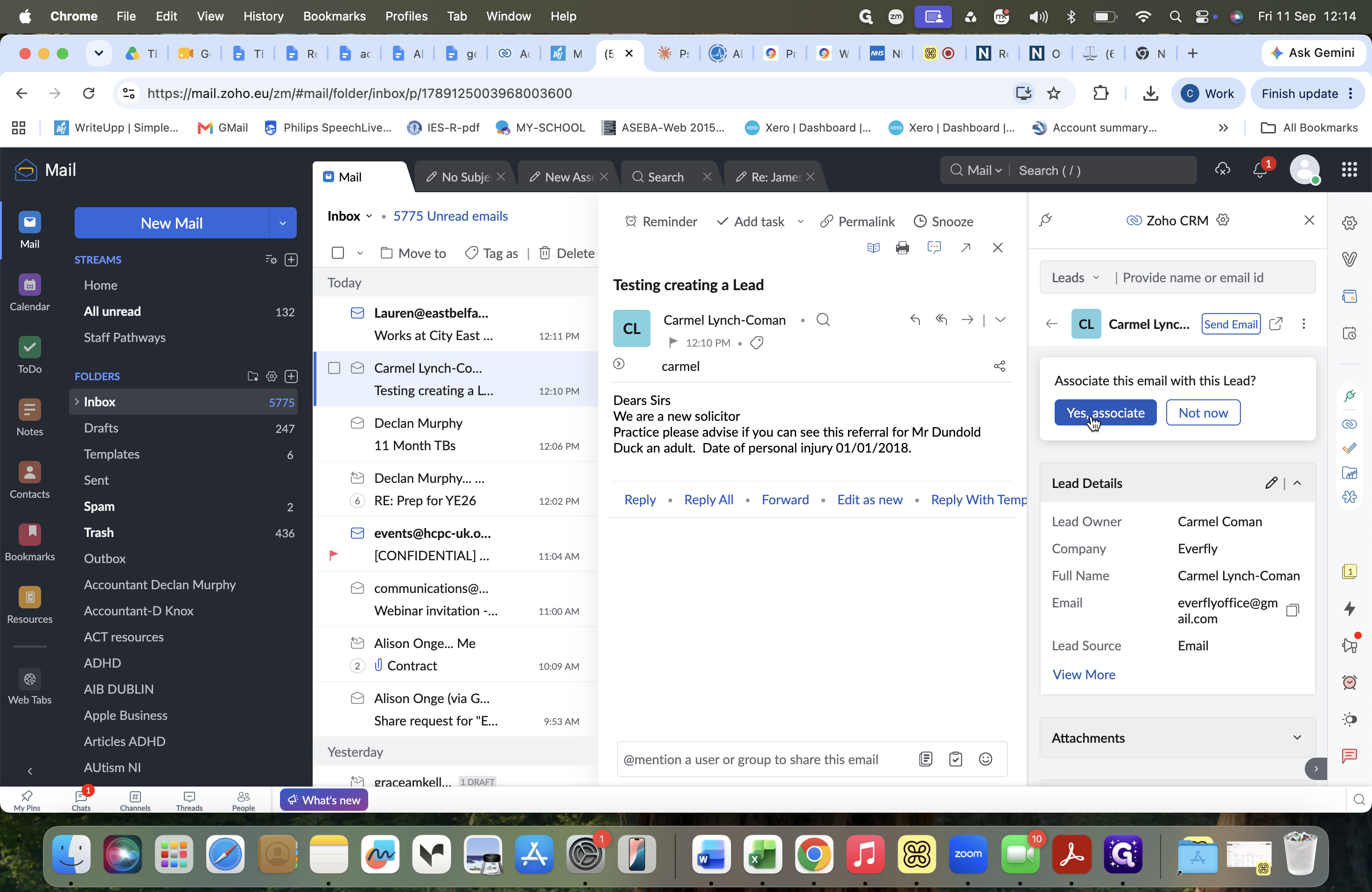 Step #18: Click Yes, associate to associate the incoming email with the newly created lead.