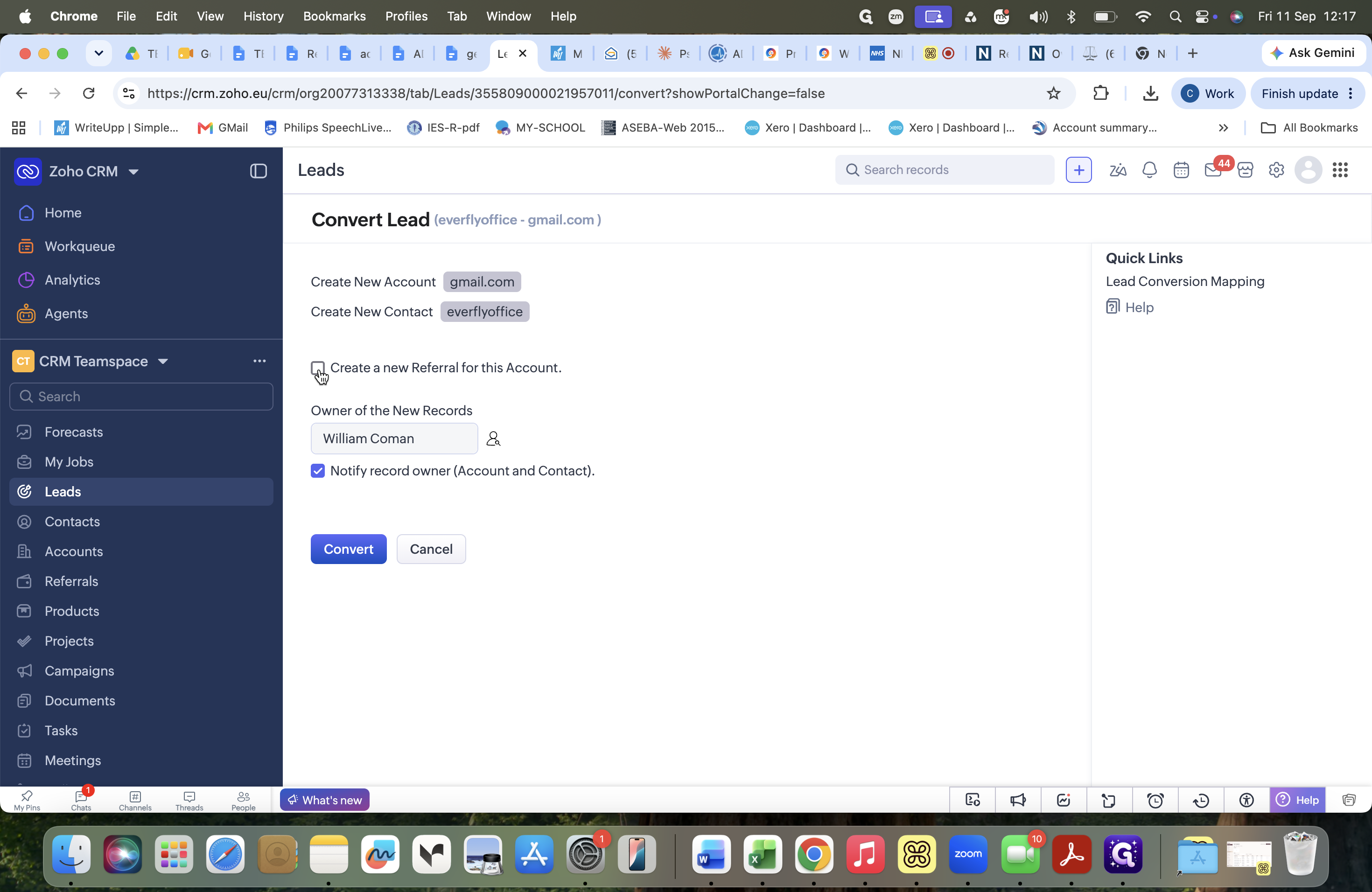 Step #22: Select the Create a new Referral for this Account checkbox.
