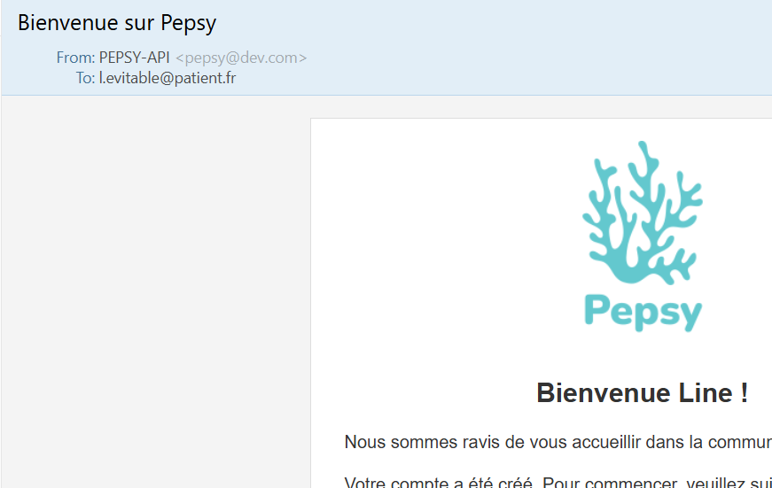 Step #5: L'adresse mail qui a reçu le mail de bienvenue est celle qui servira de login.Dans notre cas il s'agit de "I.evitable@patient.fr".