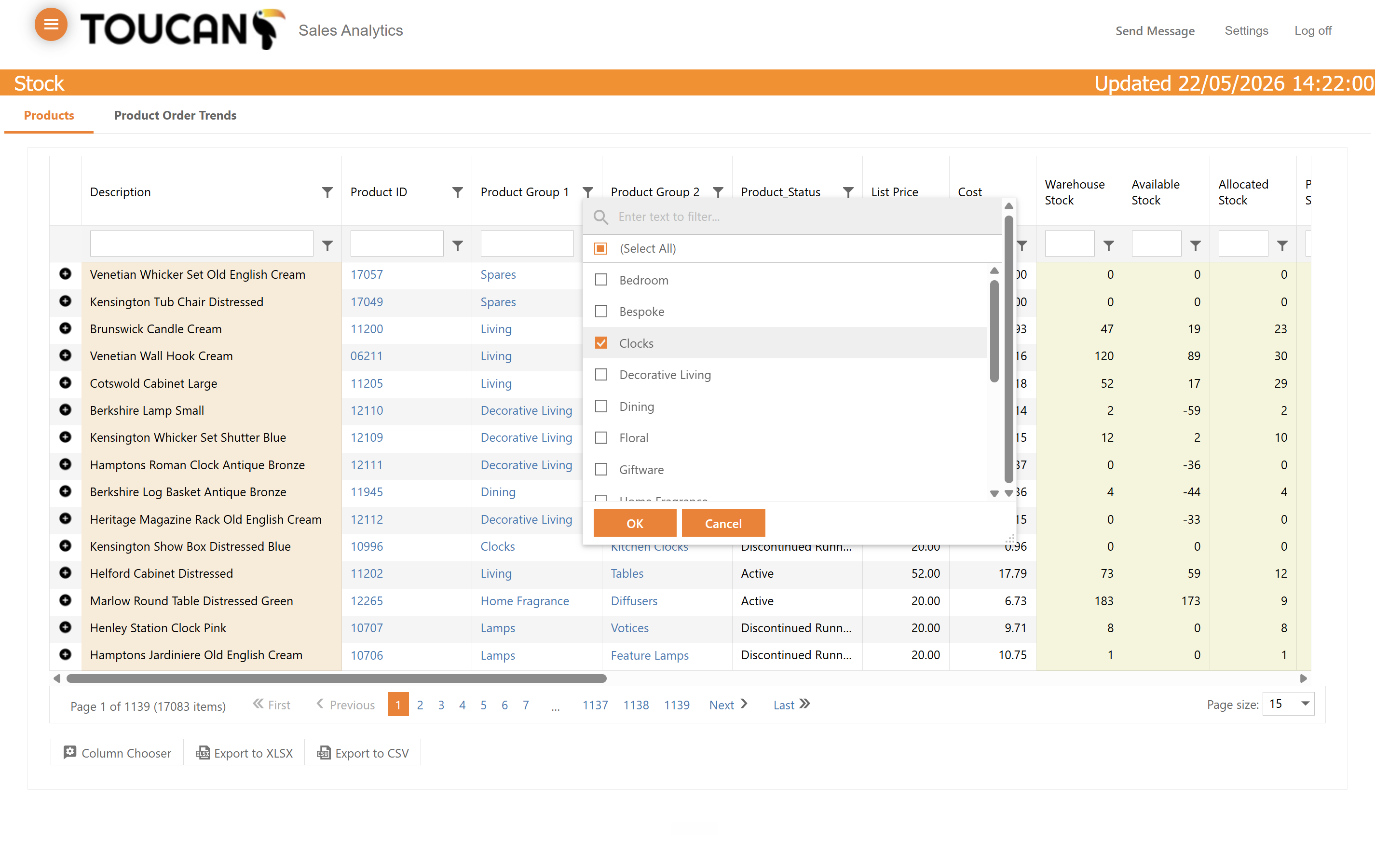 Step #2: Select specific categories, such as Clocks, then click OK to apply the filter.