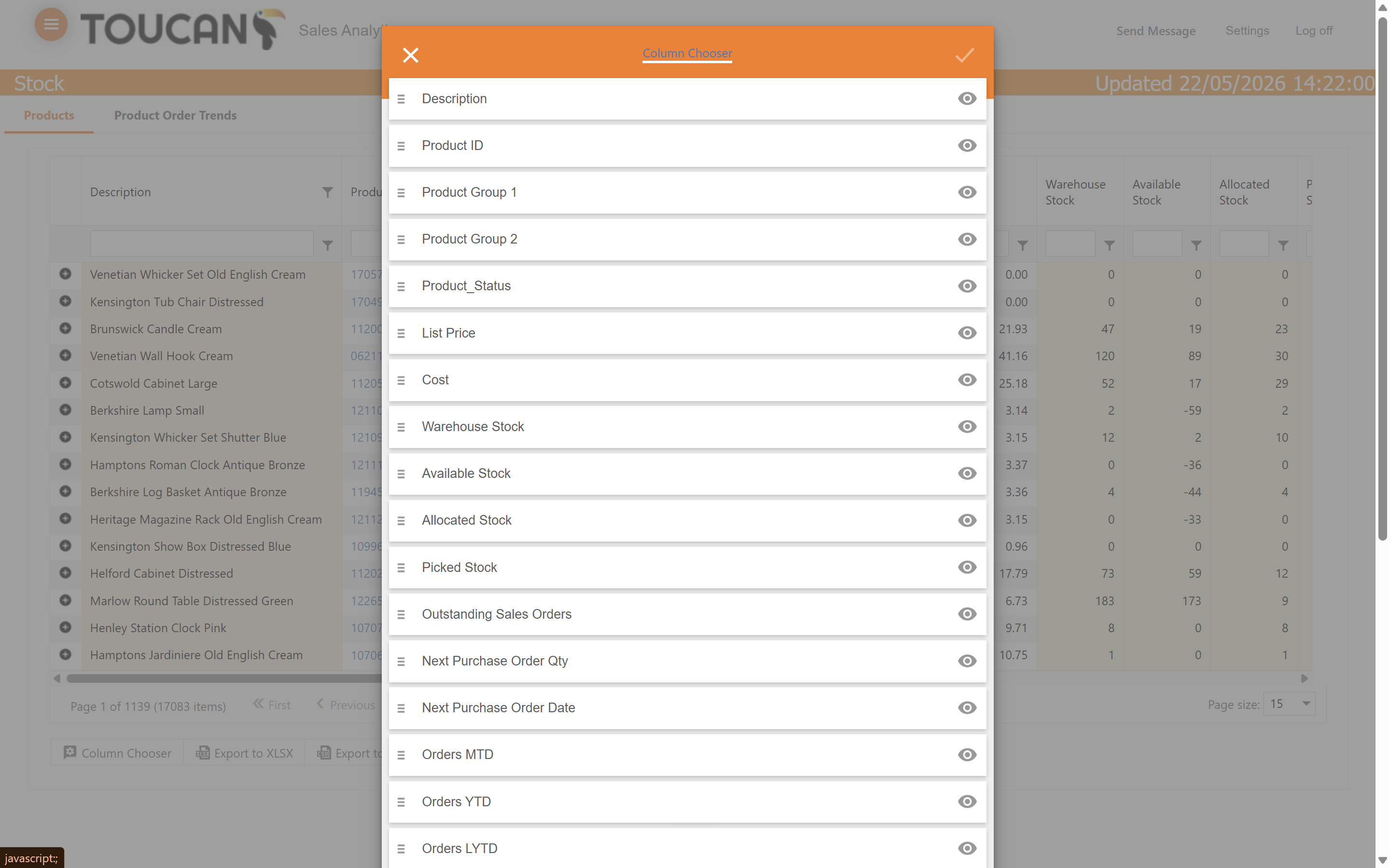 Step #4: Click the checkboxes or the eye icons to toggle column visibility on or off.
