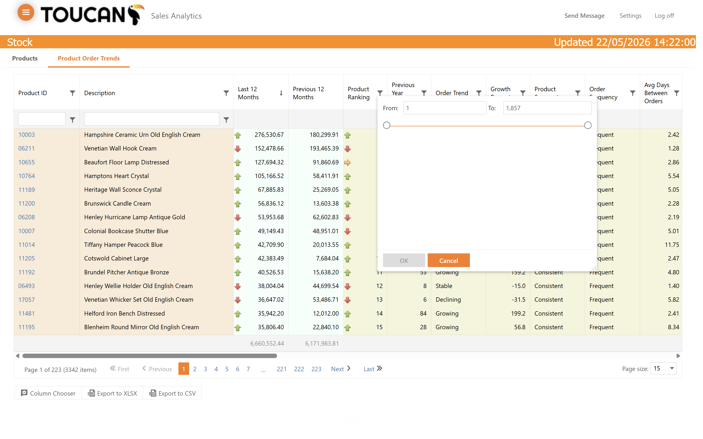 Step #16: Use the modal filter window to define numerical ranges with the provided input fields and sliders.