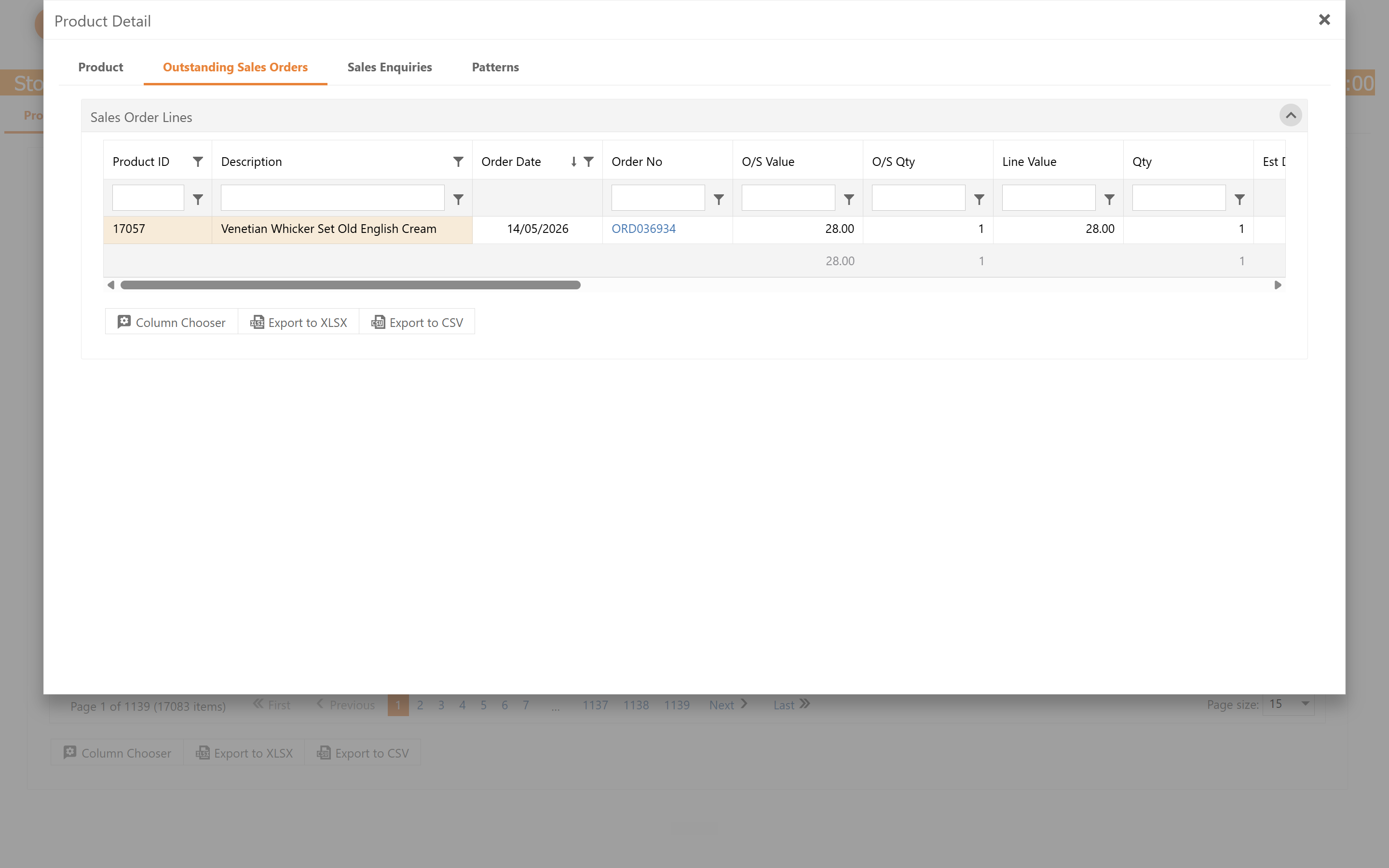 Step #11: Click Outstanding Sales Orders to view a table of any orders for this particular product currently outstanding.