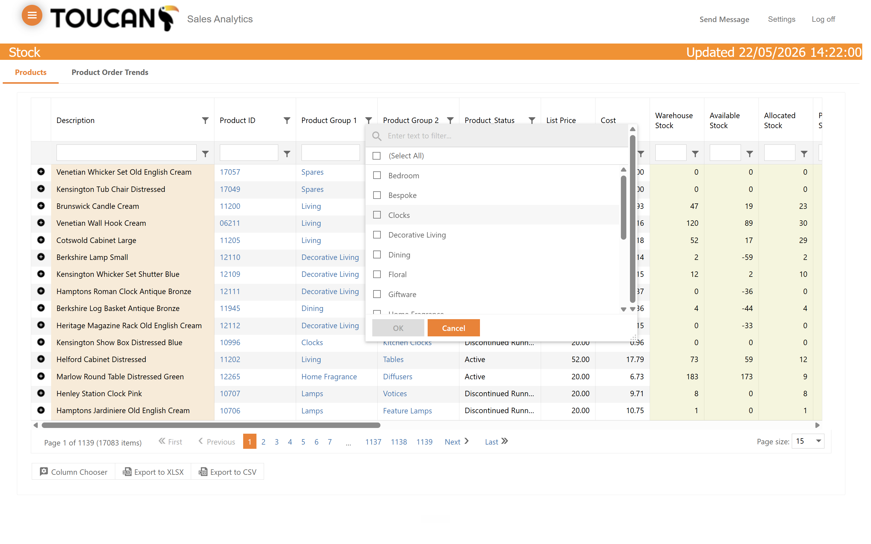 Step #1: Click the filter icon on the Product Group 2 column header.