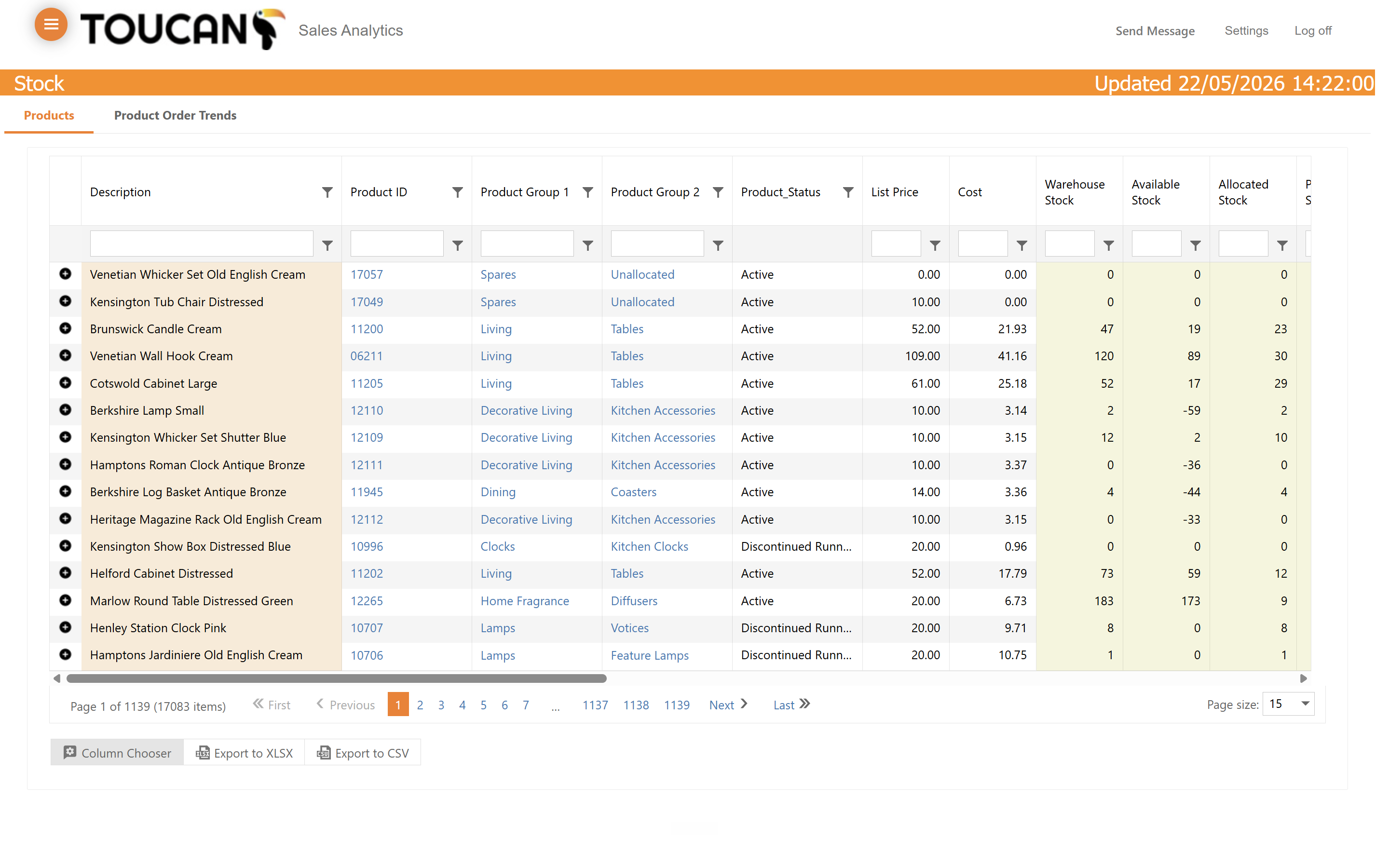 Step #3: Click Column Chooser at the bottom of the table to manage visible data.
