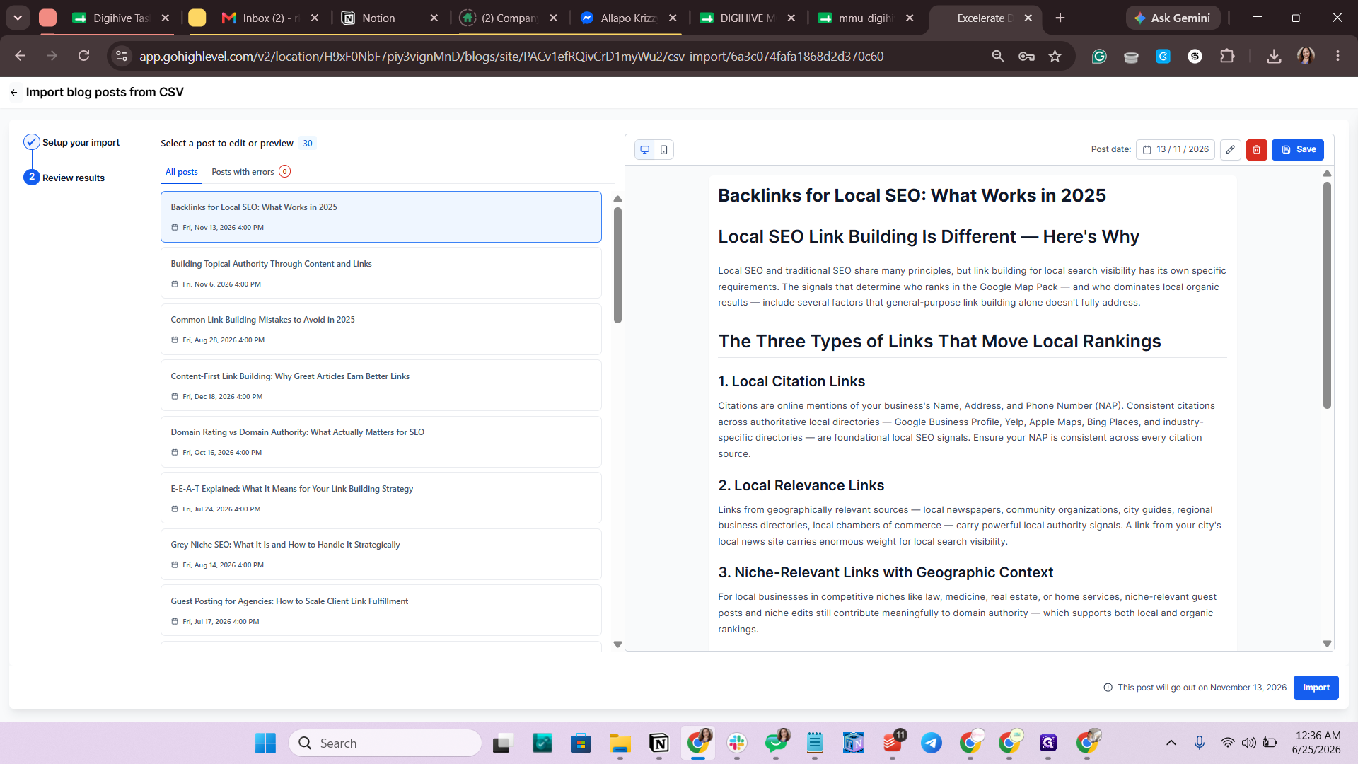 Step #12: Confirm there are no errors on the preview screen and click Import to finalize the upload.