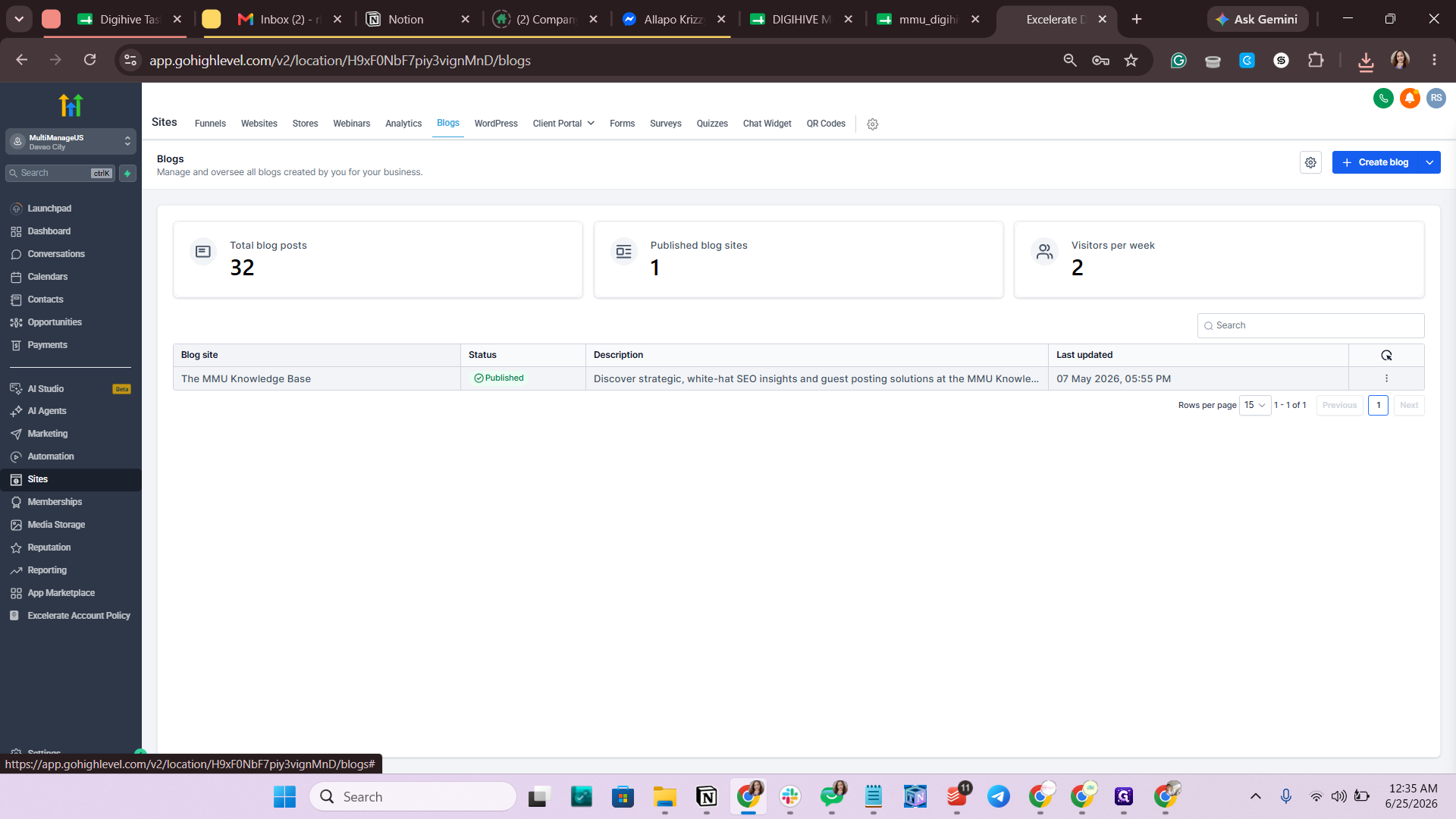 Step #5: Select your blog or knowledge base from the list.