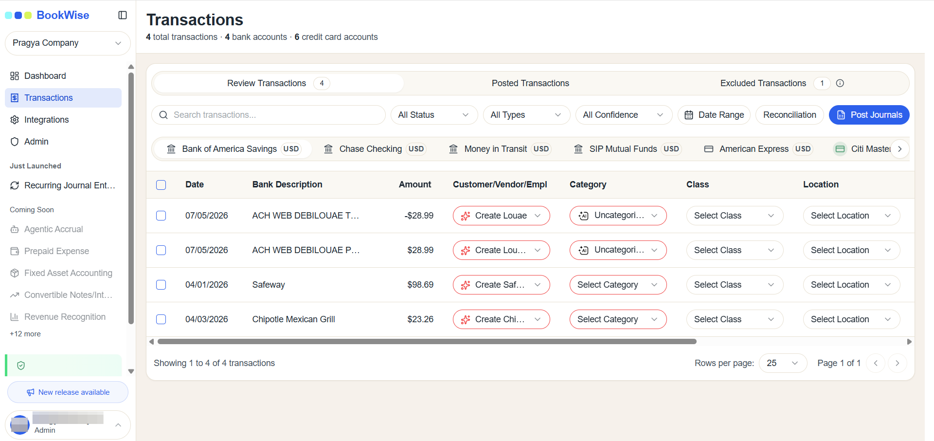 Step #1: In Transactions tab, Go to the Review Transactions tab