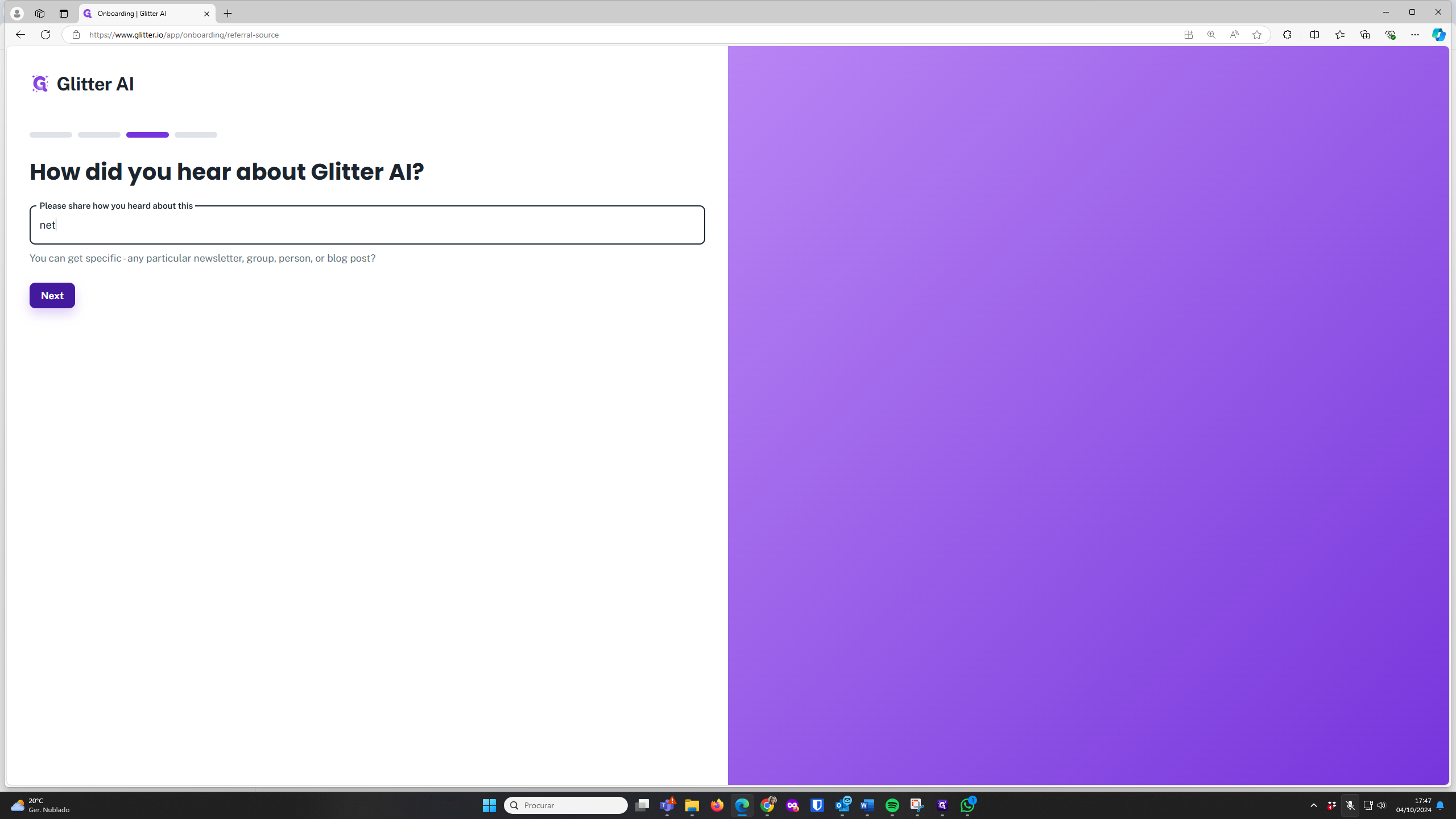 Step #10: Responda à questão "Please share how you heard about this"