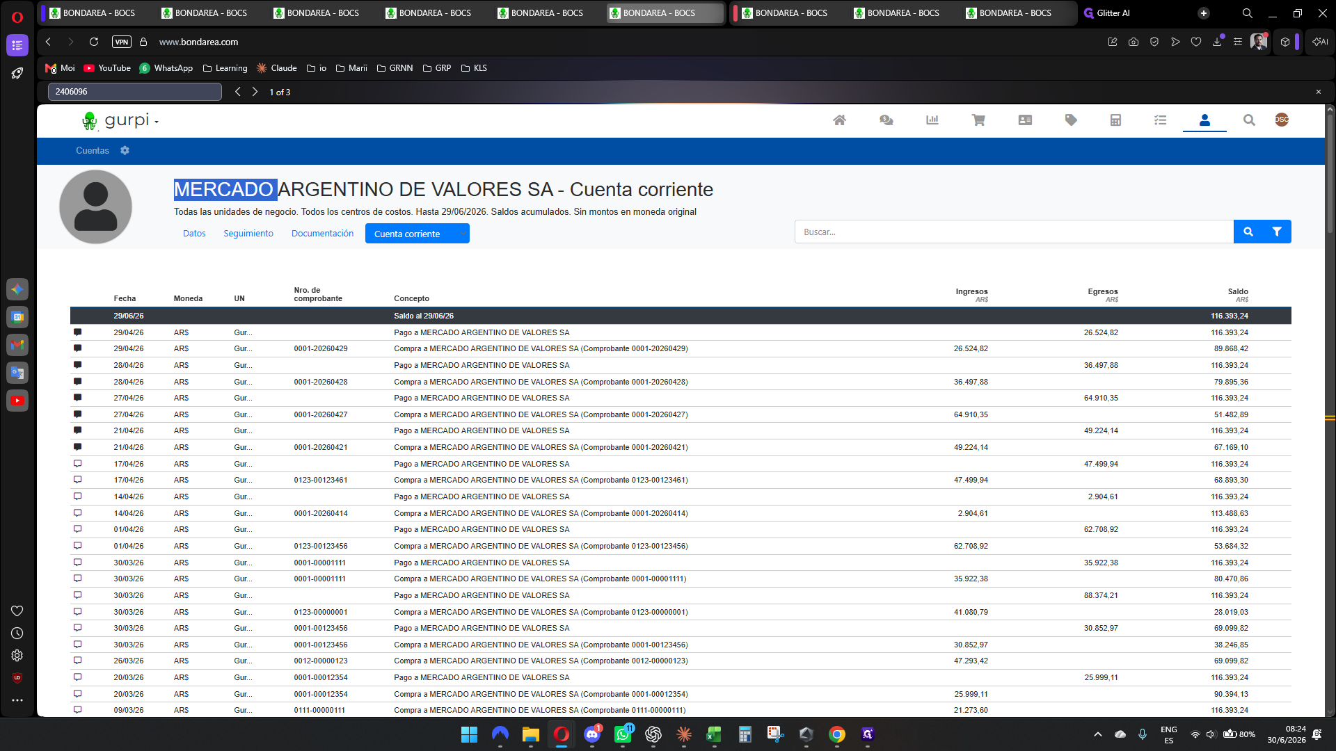 Step #18: Repetir el mismo procedimiento accediendo al perfil del Mercado Argentino de Valores SA. y su Cuenta Corriente.