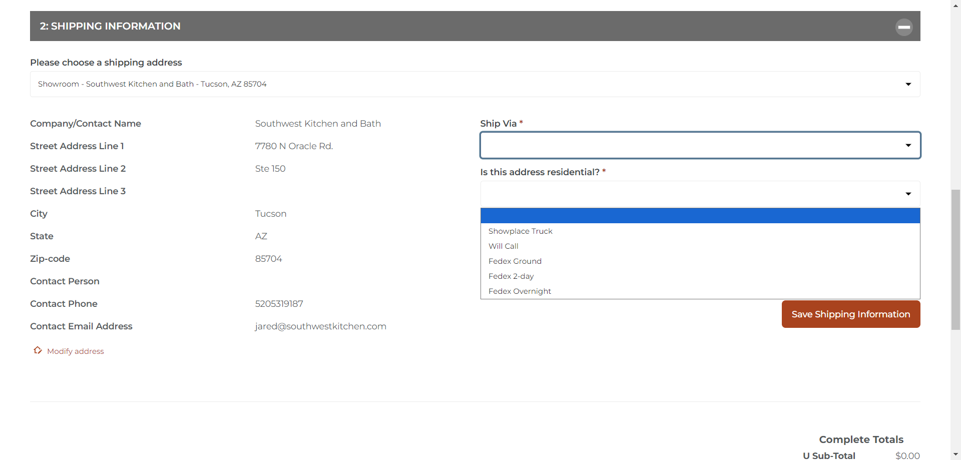 Step #11: Click on the "Ship Via" dropdown menu