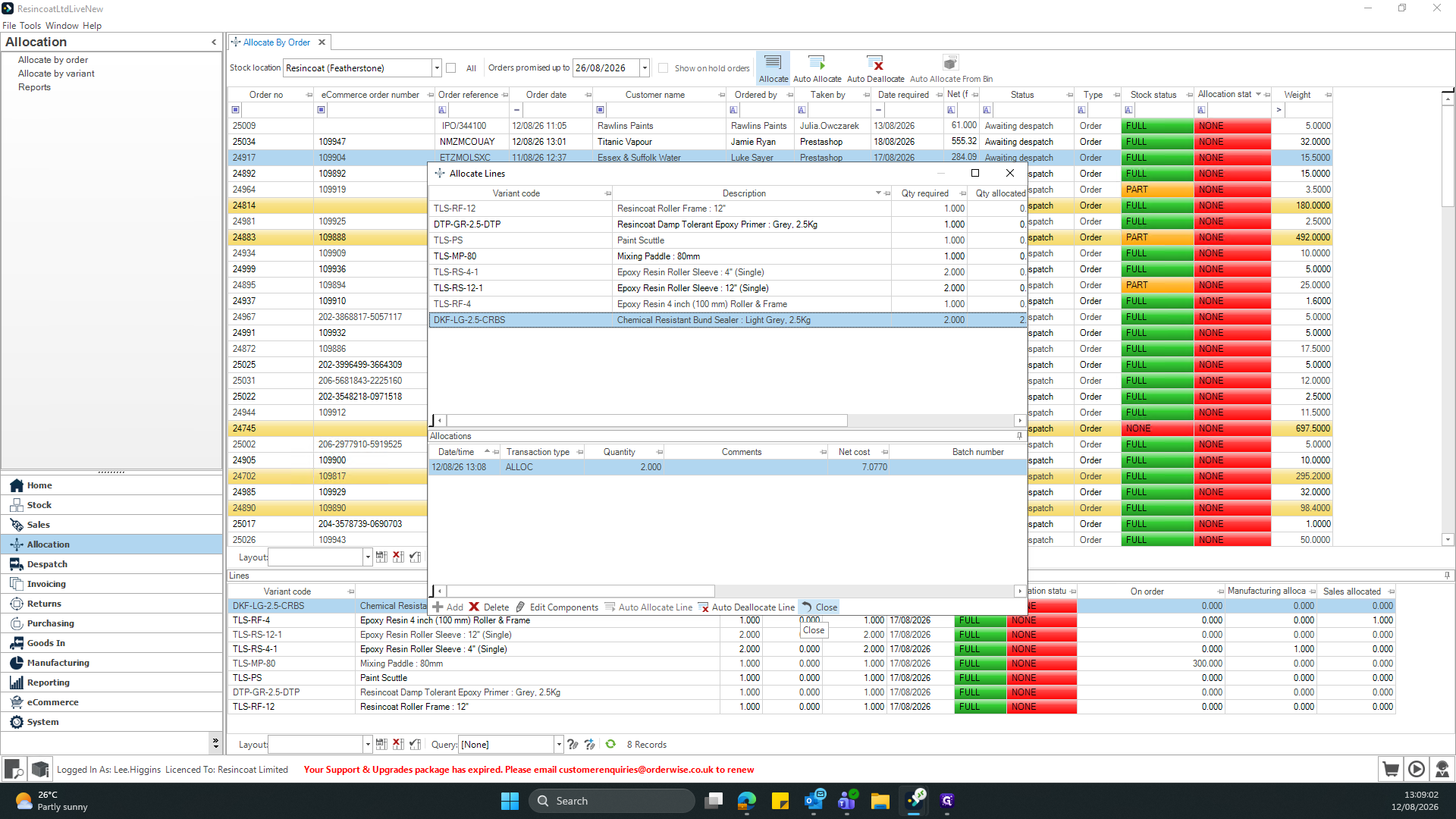 Step #14: Click Close to exit the allocation windows and return to the main dashboard.