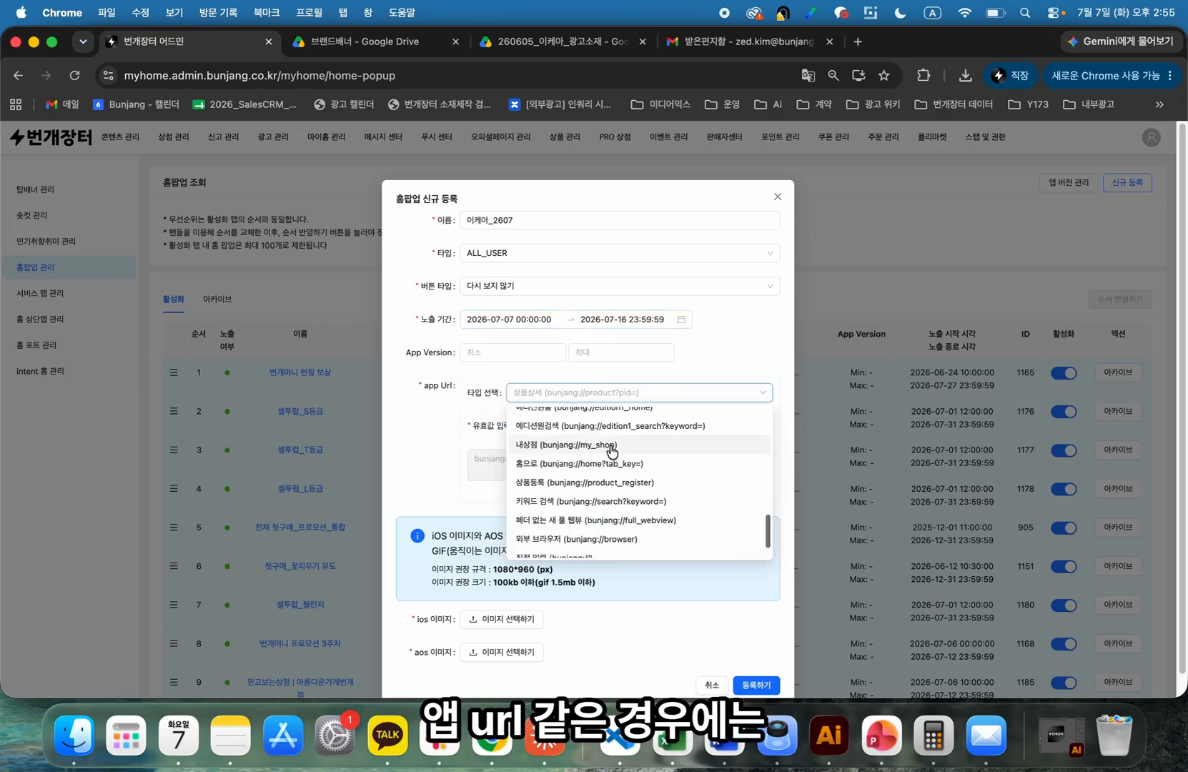 Step #8: 앱 URL 설정에서 외부 브라우저를 디폴트 값으로 선택합니다.