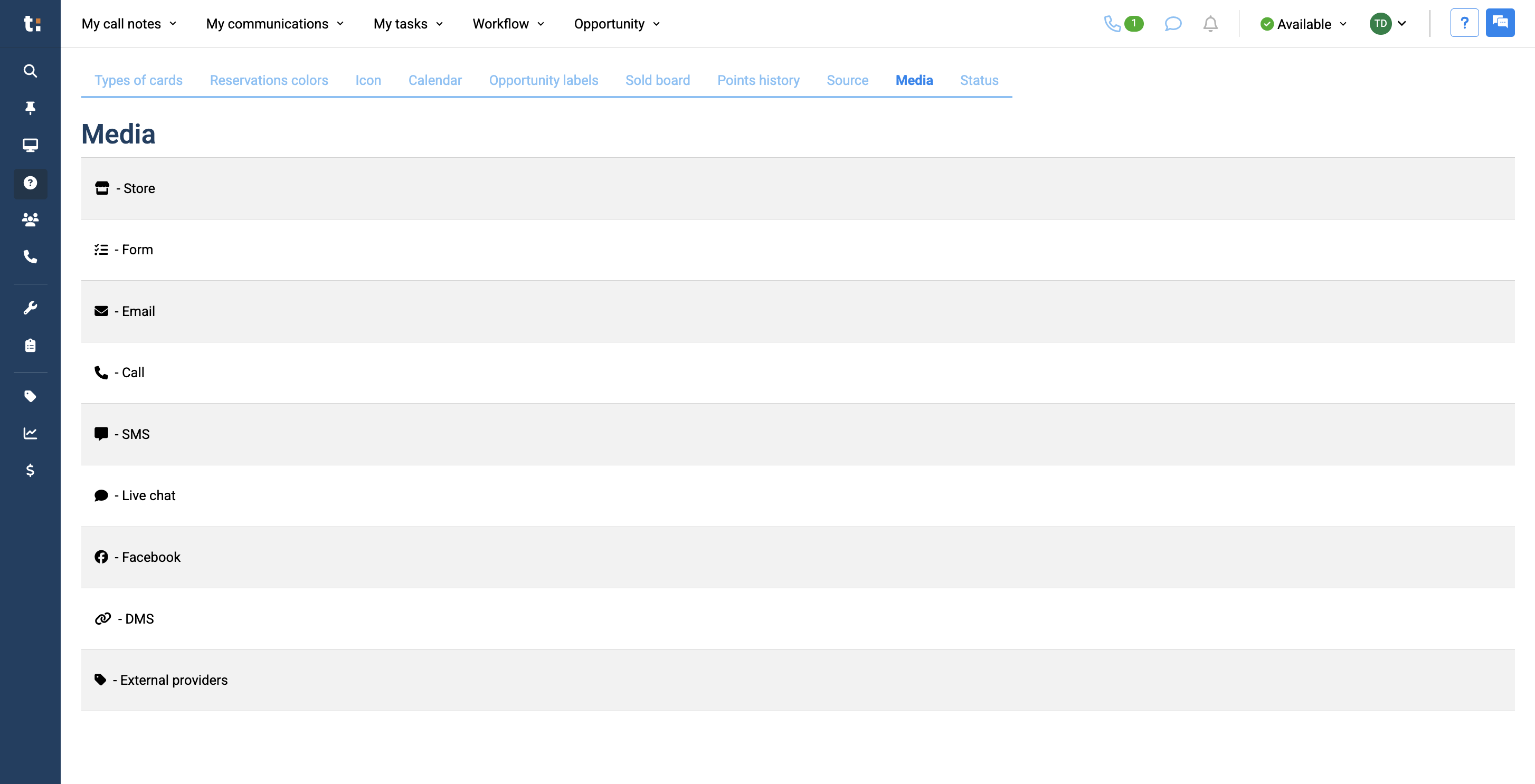 Step #13: The Media tab displays all available media types.
